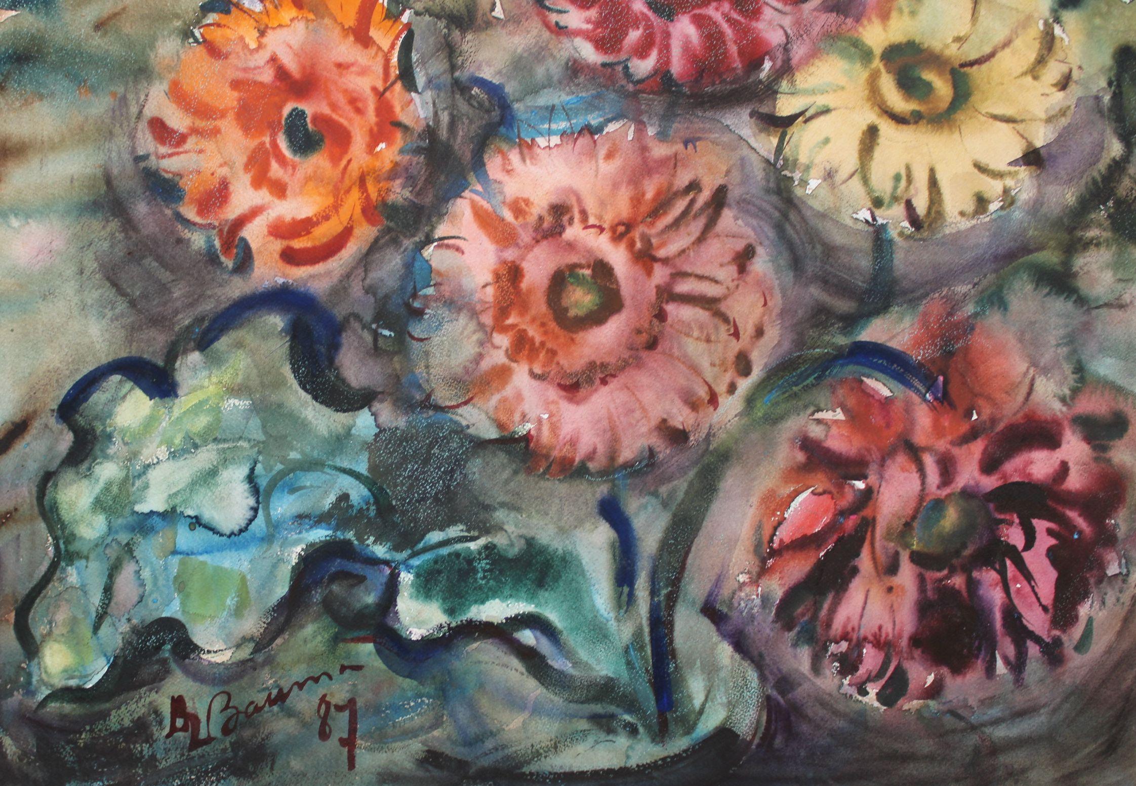 Gerbere  1987. Carta, acquerello, 49x55 cm - Art di Dzidra Bauma