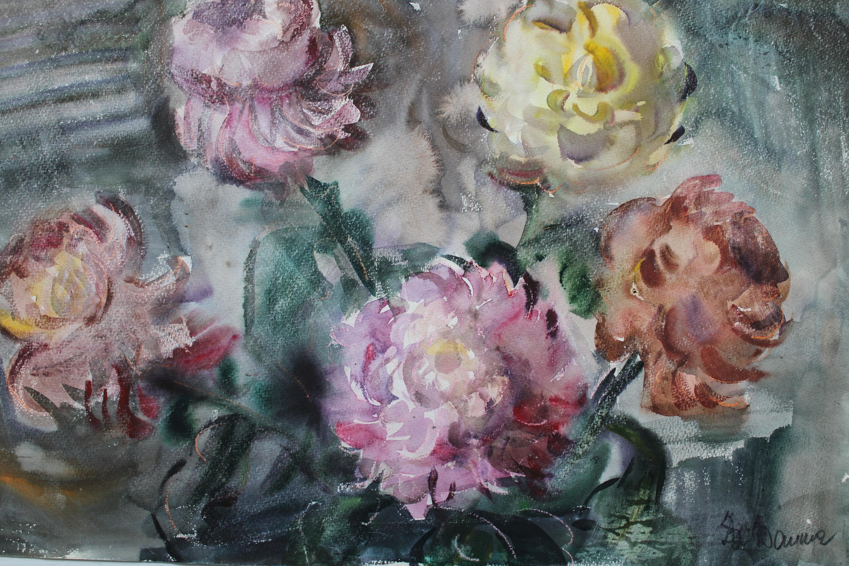 Crisantemi  1985. Carta, acquerello, 44x57 cm - Art di Dzidra Bauma