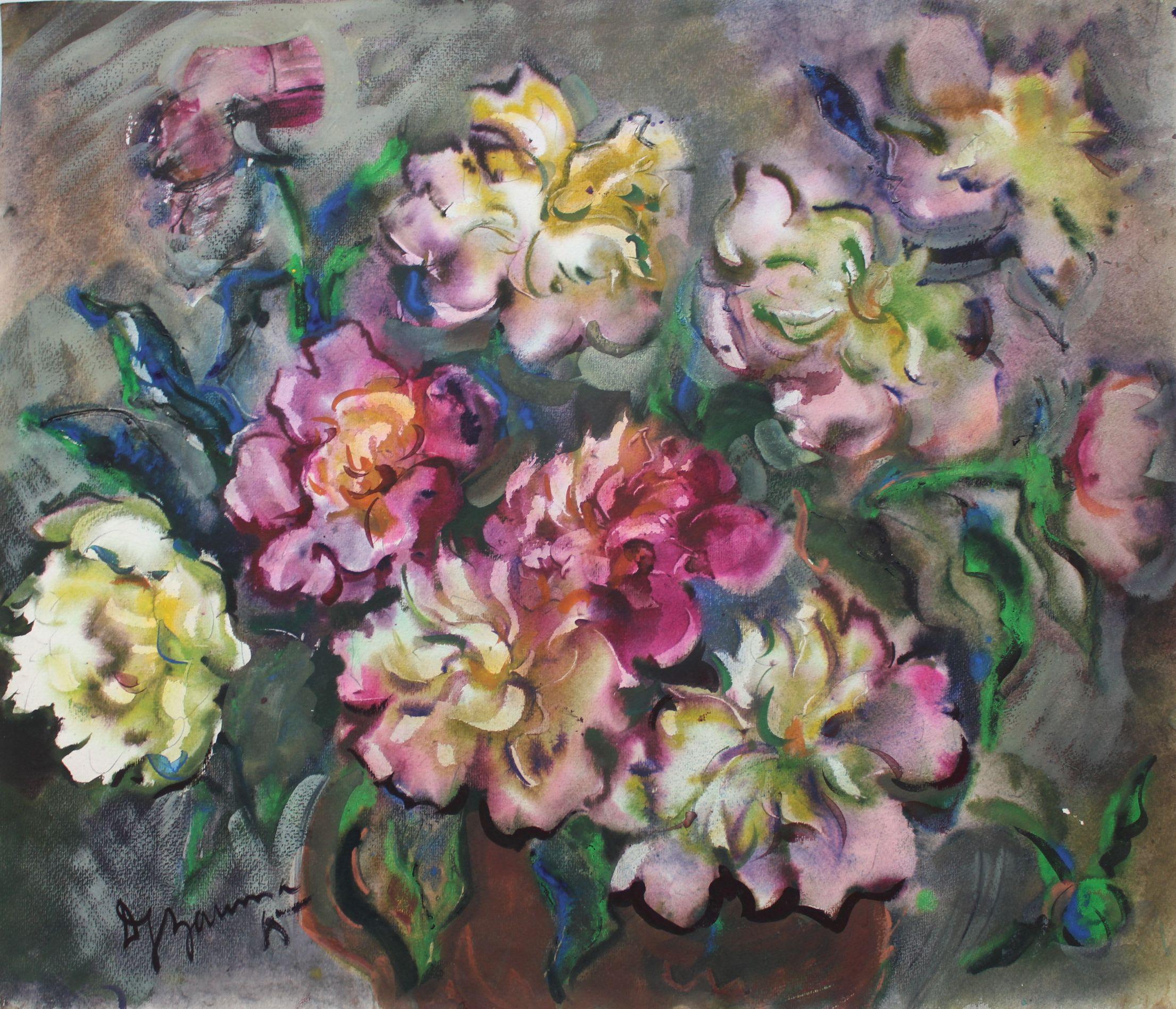 Still-Life di Dzidra Bauma - Peonie. Magia d'estate  1985. Carta, acquerello, 61,5x73 cm