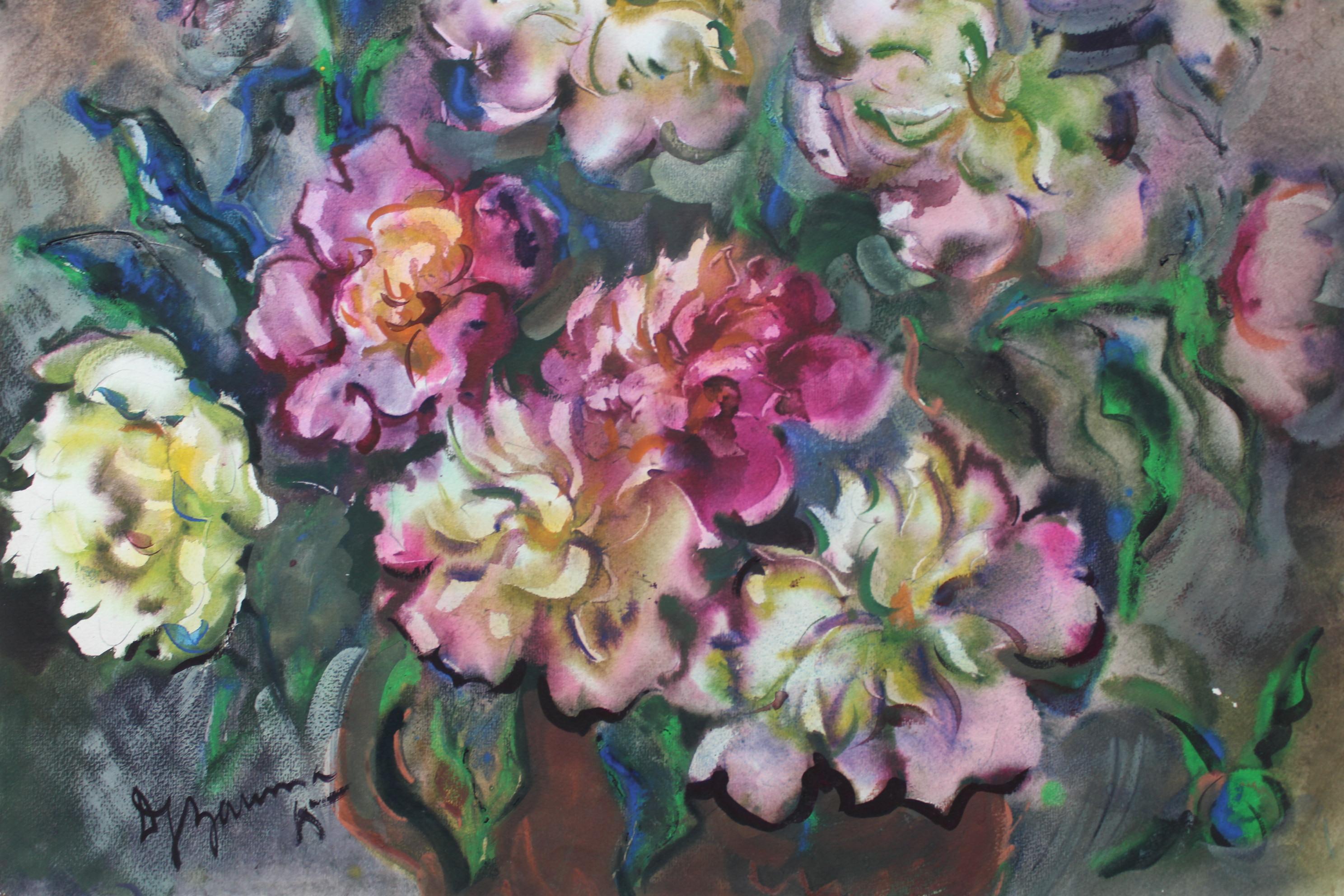 Peonie. Magia d'estate  1985. Carta, acquerello, 61,5x73 cm - Art di Dzidra Bauma