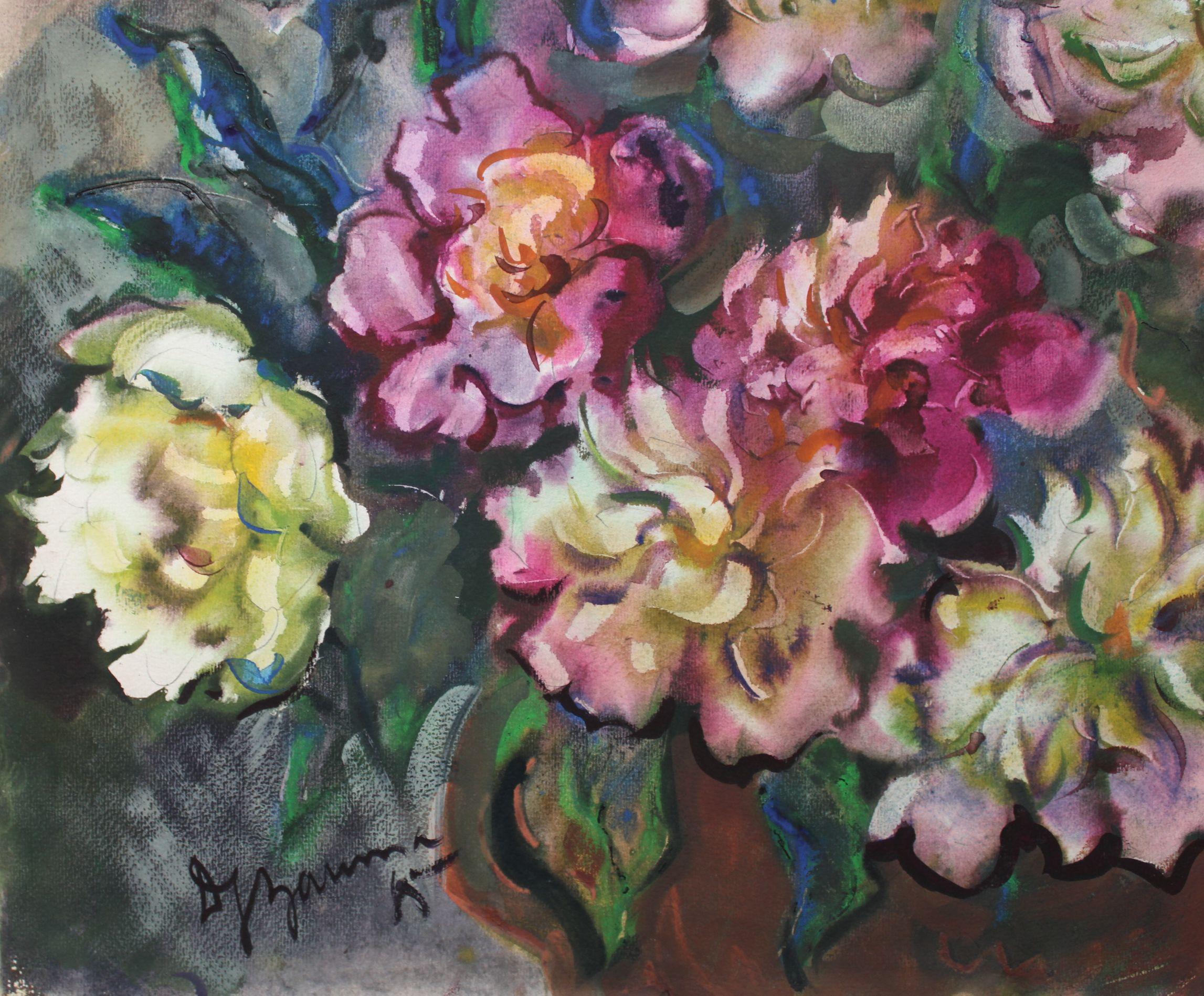 Peonie. Magia d'estate  1985. Carta, acquerello, 61,5x73 cm - Art Impressionismo di Dzidra Bauma
