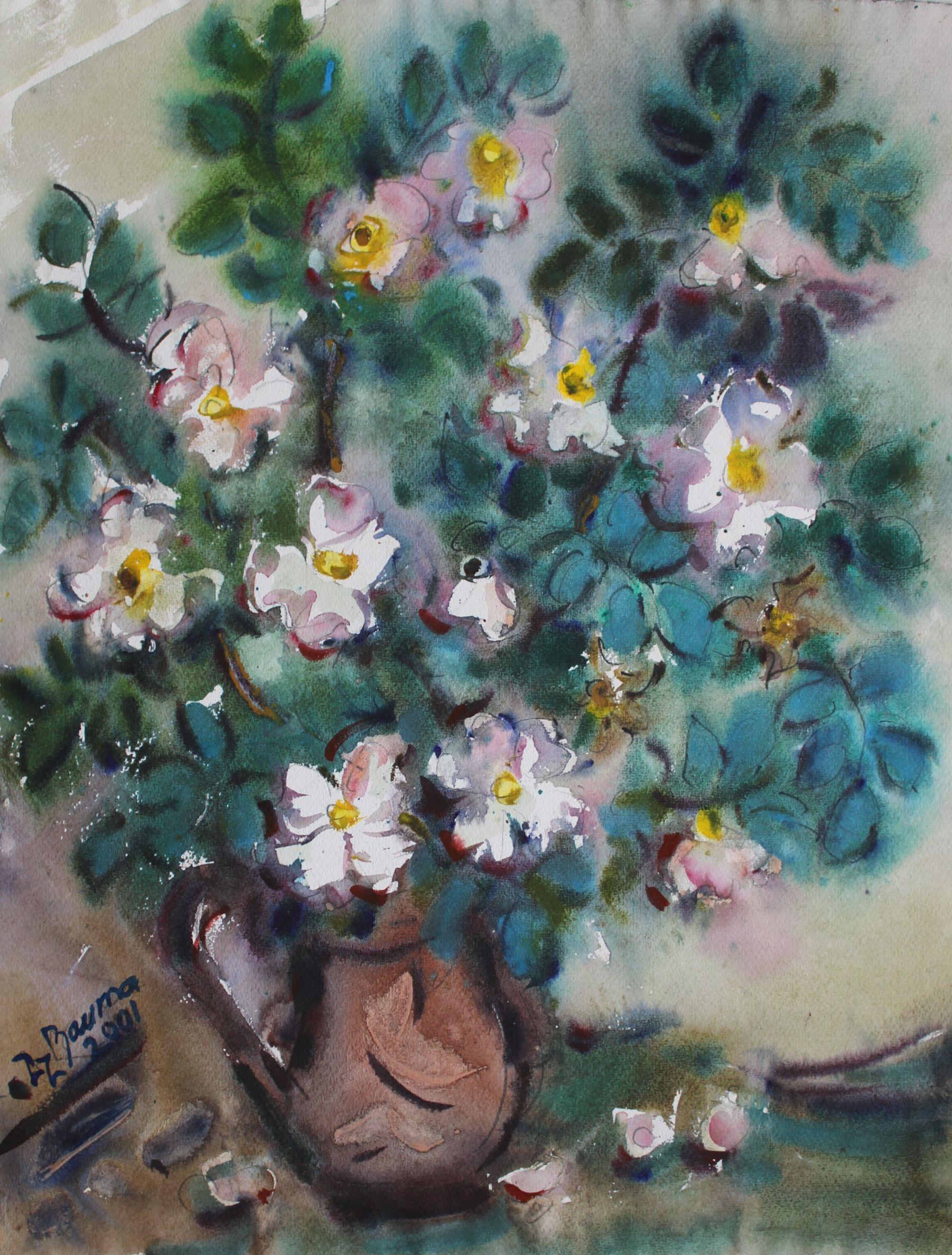 Fleurs blanches  2001. Papier, aquarelle, 65x60 см. - Art de Dzidra Bauma