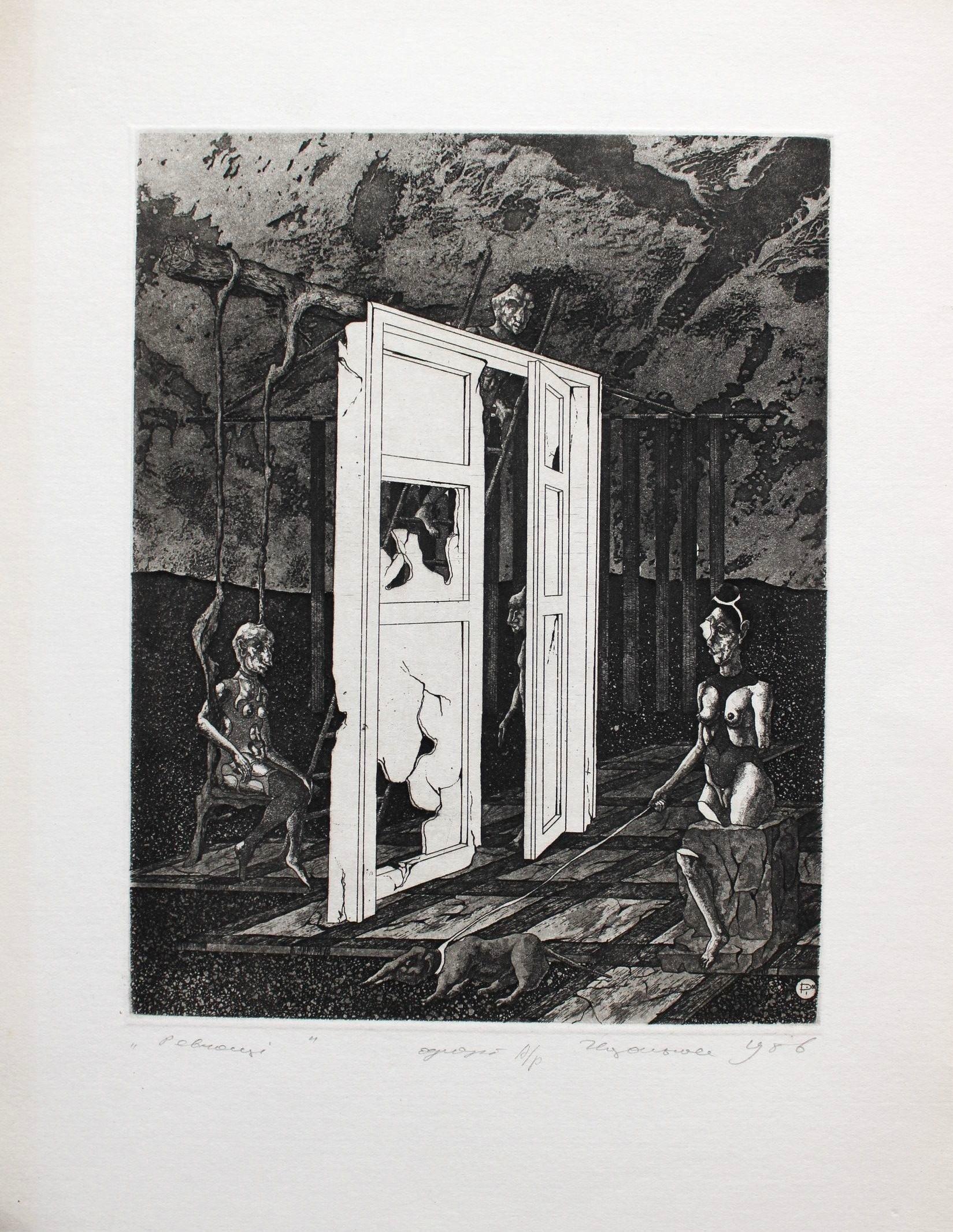 Eifersucht  Papier/Radierung, 19,5x15 cm, 1986 (Symbolismus), Art, von Podolczak Igor