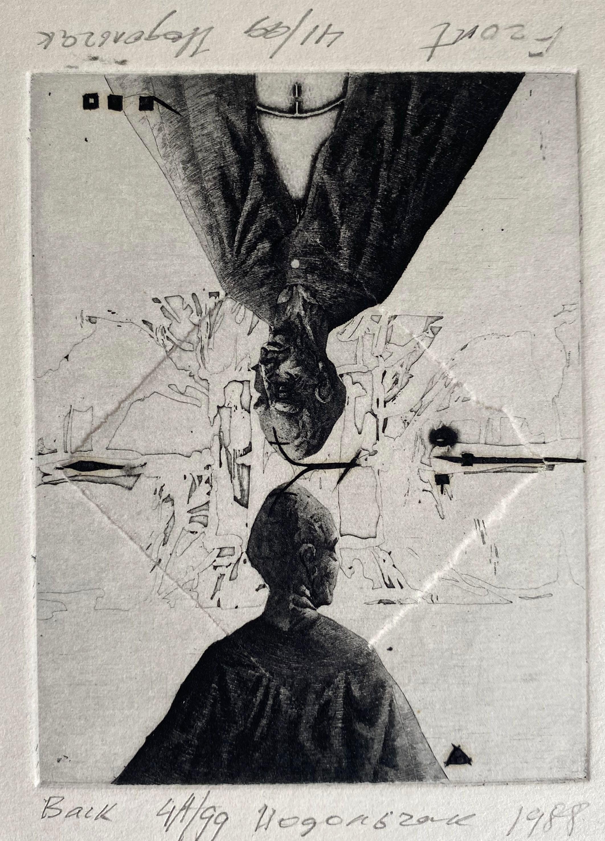 recto/verso, papier/gravure, 41/99, 9,5x7,5 cm, 1988 - Symbolisme Art par Podolczak Igor