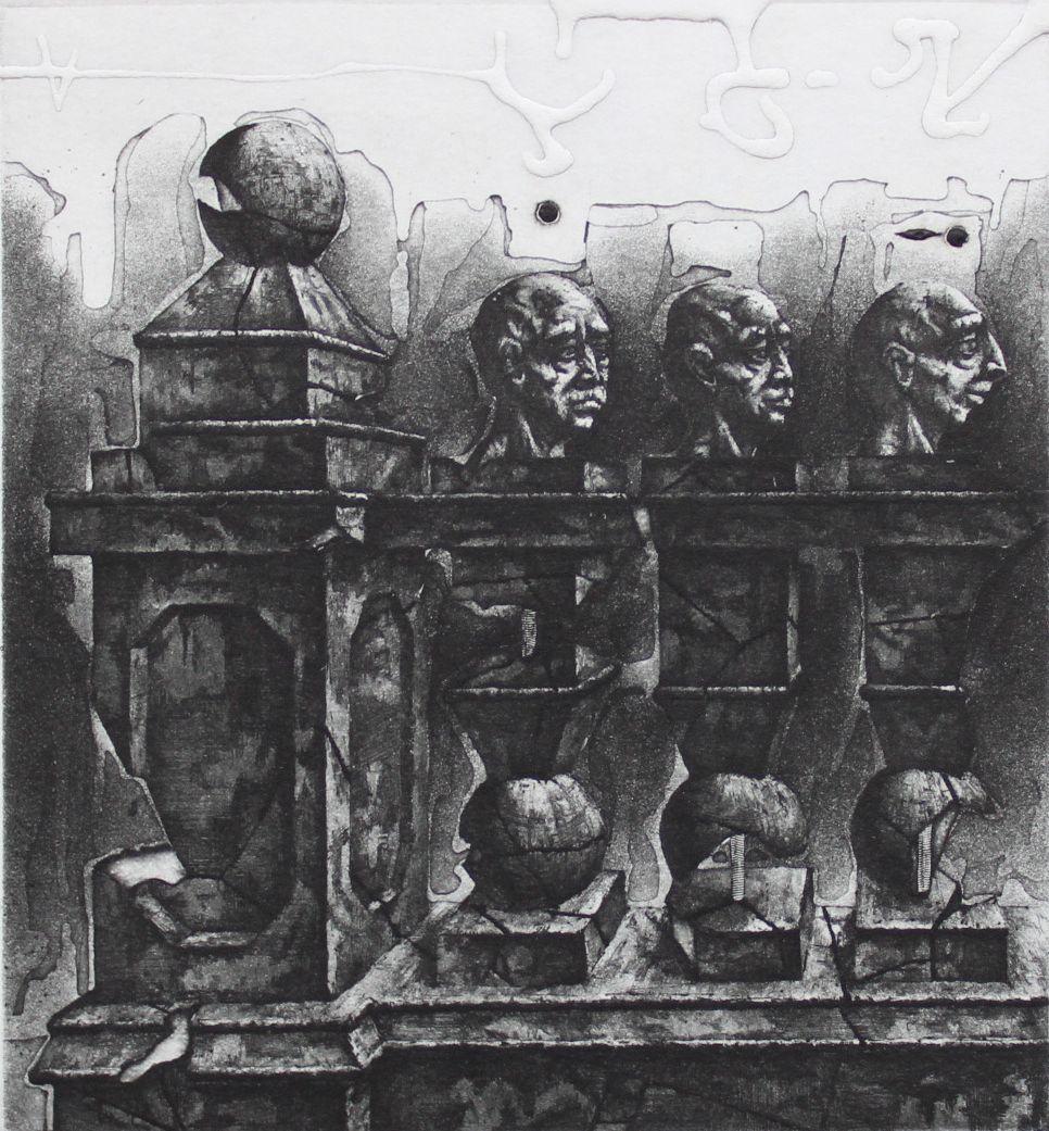 Podolczak Igor Figurative Art – Architektonische Details Katalog 6, Papier/Radierung, 57/75, 10x9 cm, 1990