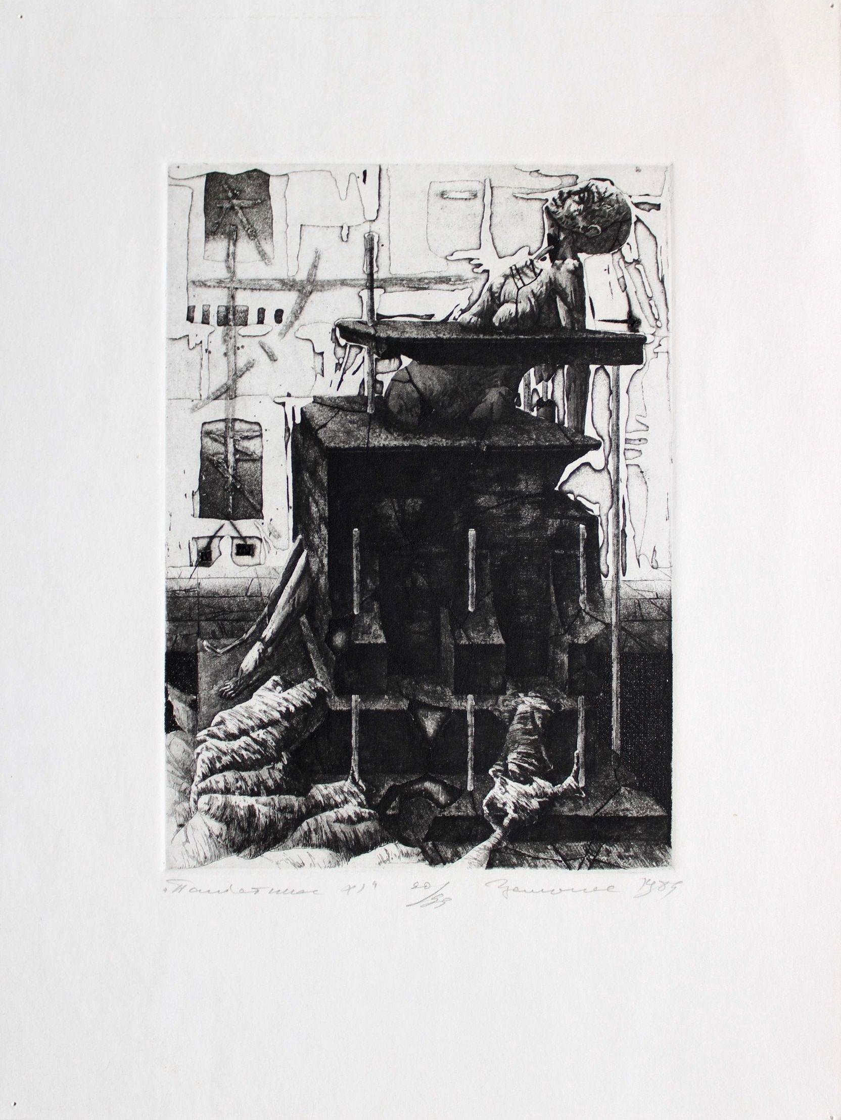 Monument XI, papier/gravure, 13,5x10 cm - Art de Podolczak Igor