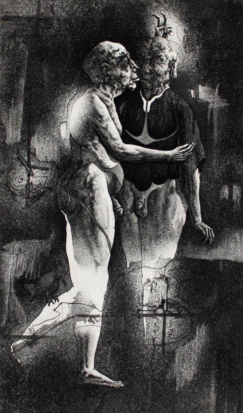 Figurative Art de Podolczak Igor - Beso, papel/grabado, 15,5x9 cm, 1986
