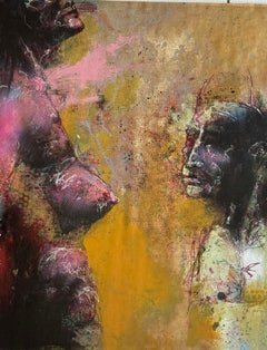 Pastellfarbene figurative Zeichnungen und Aquarelle