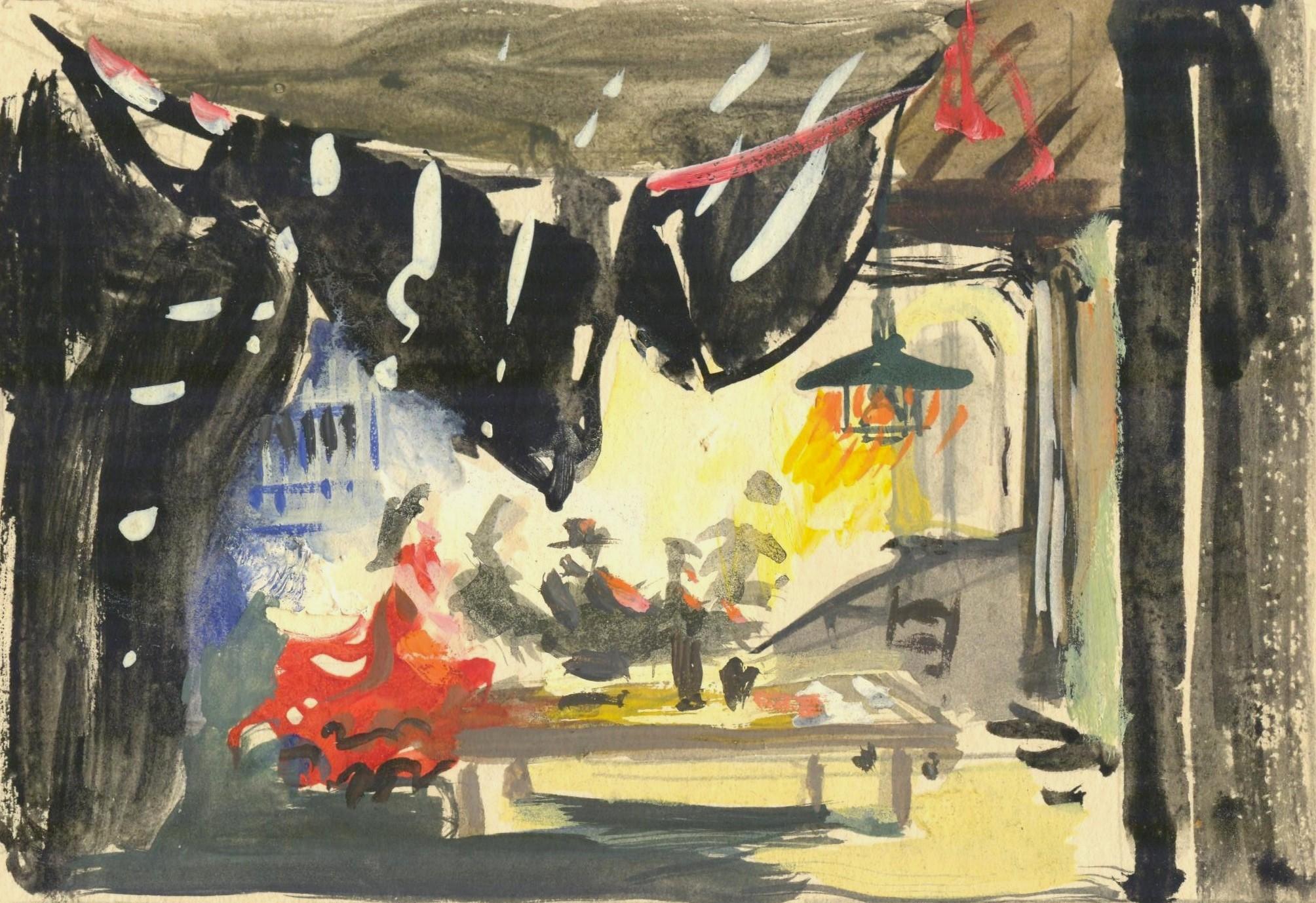 Stage painting sketch 8 Paper, mixed technique. 12x17 cm