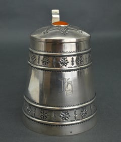 Silver beer mug with amber decor in Modernist style, 600 g. 875 proof.