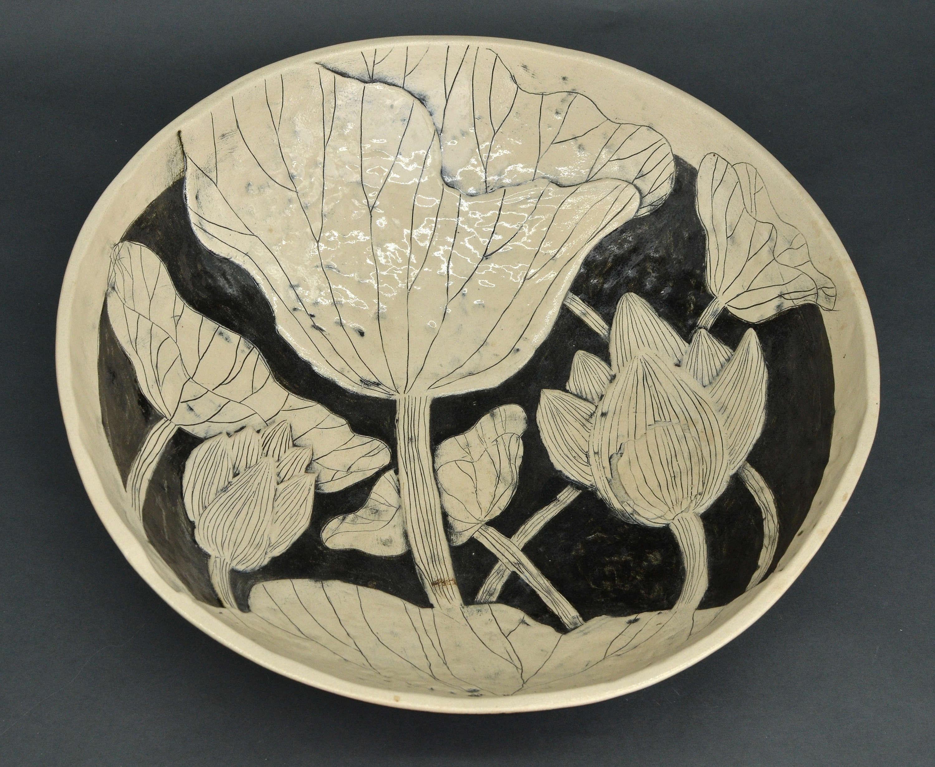 Bowl with Lotus Flowers, White stoneware, h 11 cm; d 39 cm