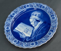 Delfts Blauw big wall plate “Rembrandt's Mother” after Gerard Dou