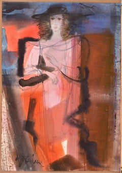 Lady in red. 21st century. Paper, watercolor. 85x59 cm. Signed.