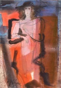 Lady in red. 21st century. Paper, watercolor. 85x59 cm. Signed.