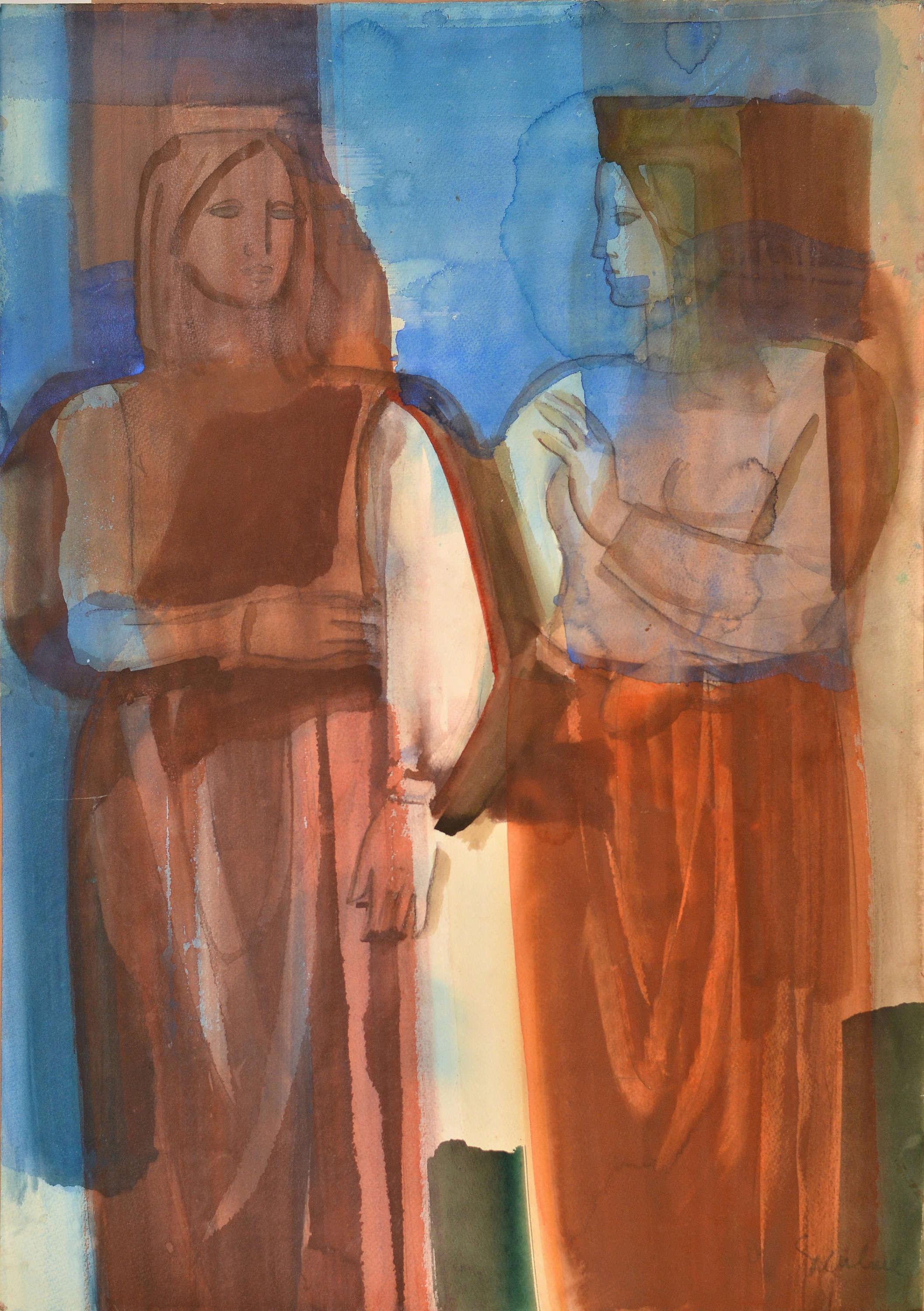 Folk girls. 21st century Paper, watercolor. 102x72 cm. Signed.
