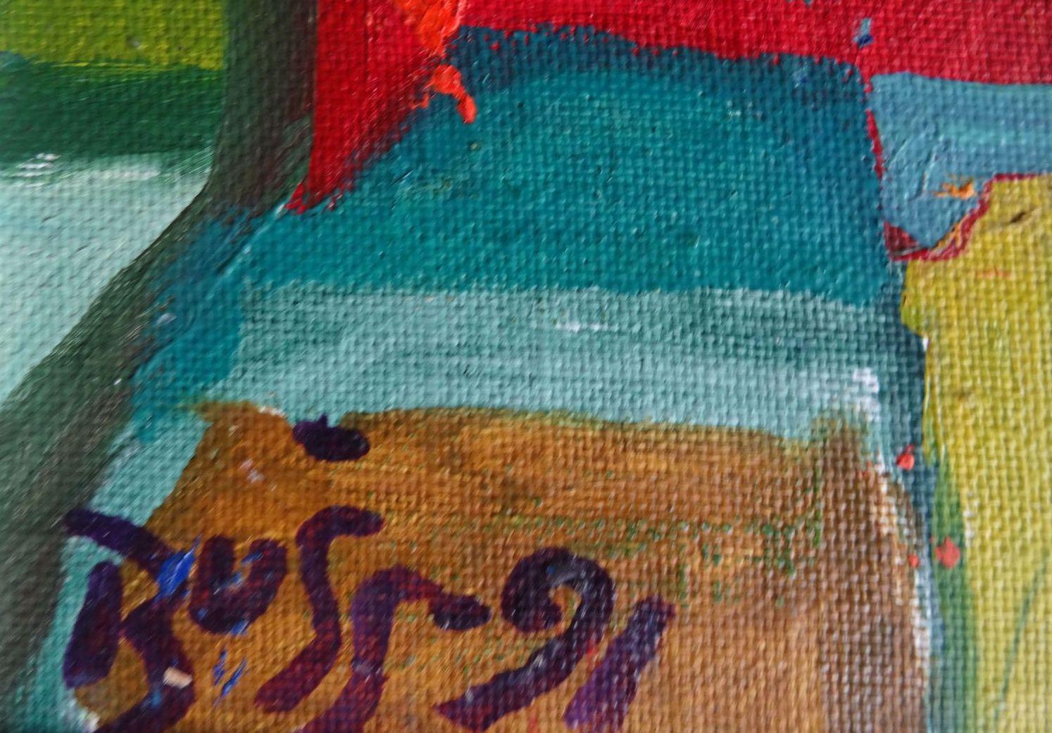 Häuser. 1991. Karton, Leinwand, Öl, 34,5x50,5 cm – Painting von Valdis Bush