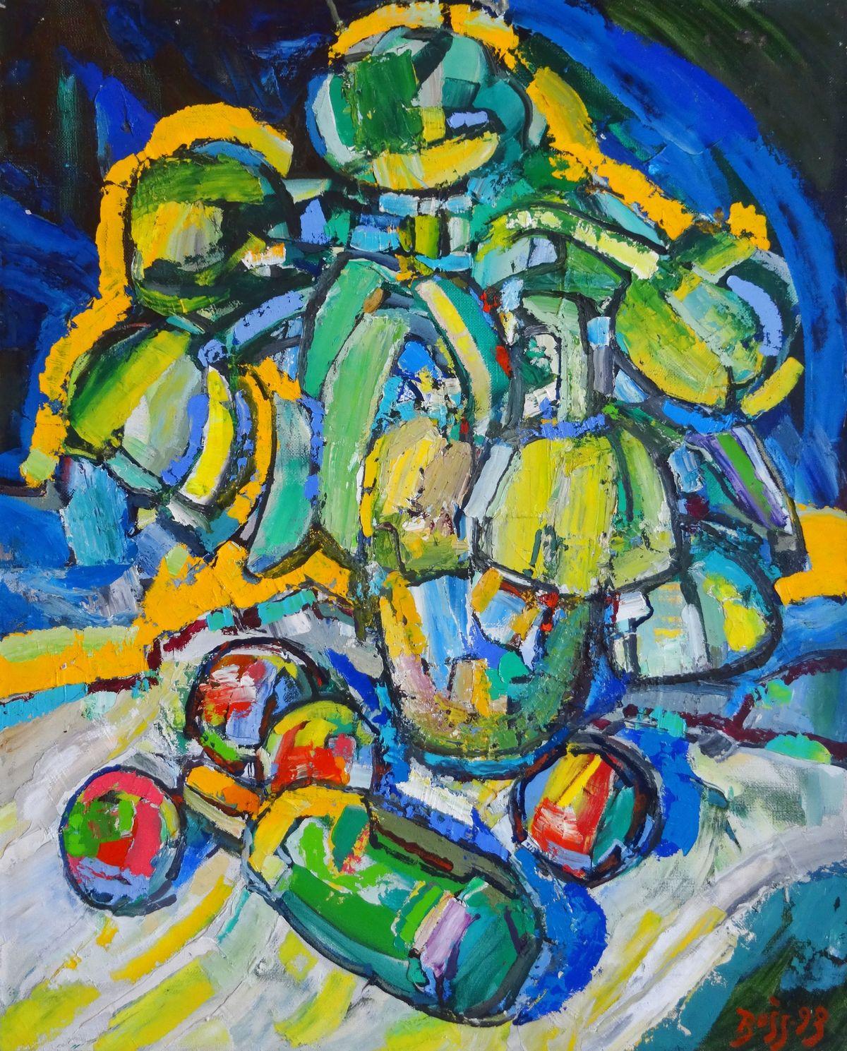 Valdis Bush Still-Life Painting – Lebendiges Kunstwerk  1993. Ölgemälde auf Leinwand, 10081 m