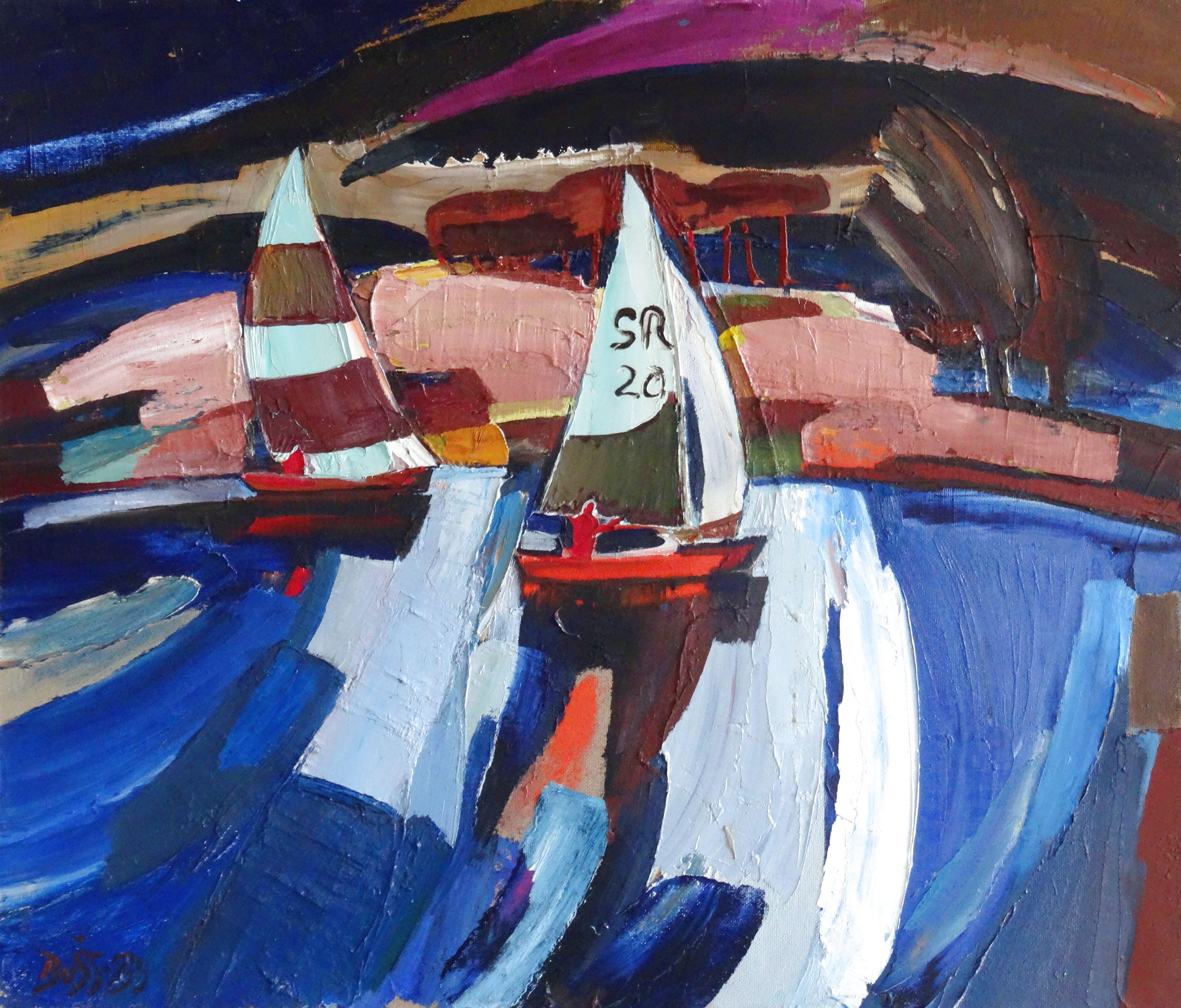 Valdis Bush Landscape Painting - Yachts. 1983, Cardboard, oil, 85x100 cm