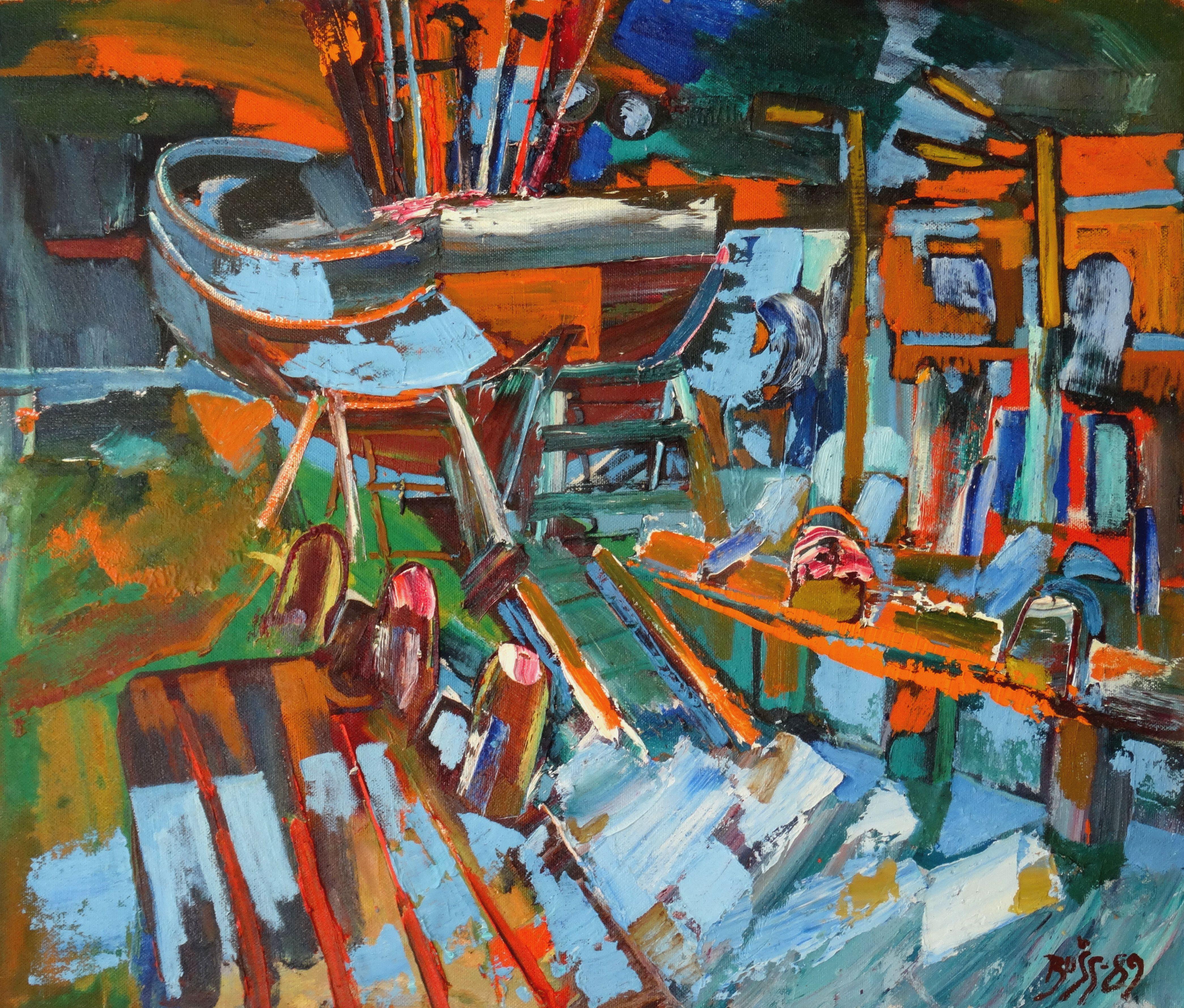 Boat on the waterfront. 1989, Cardboard, oil, 86x100 cm