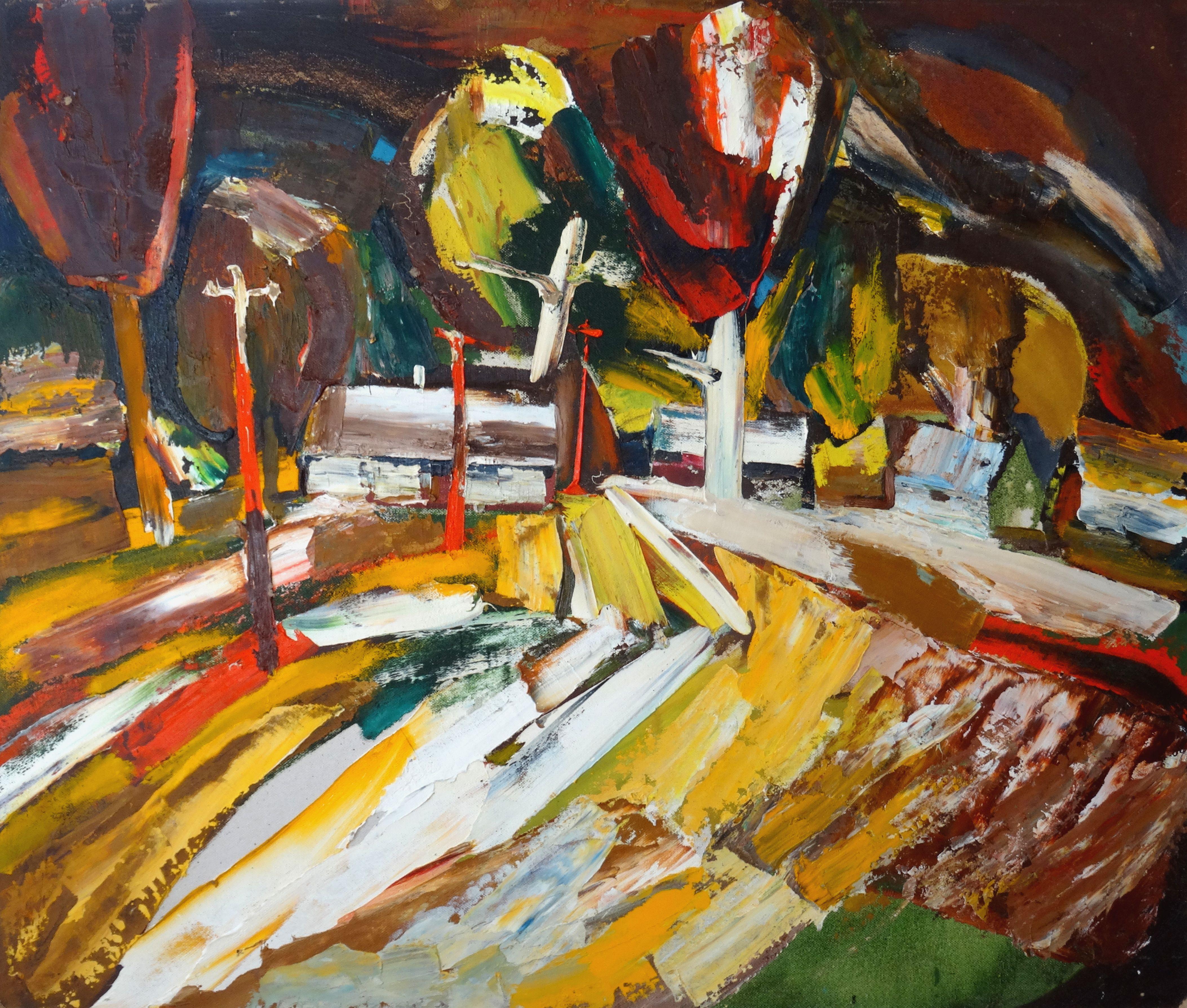 Valdis Bush Landscape Painting - Autumn wind. Cardboard, oil, 85x100 cm