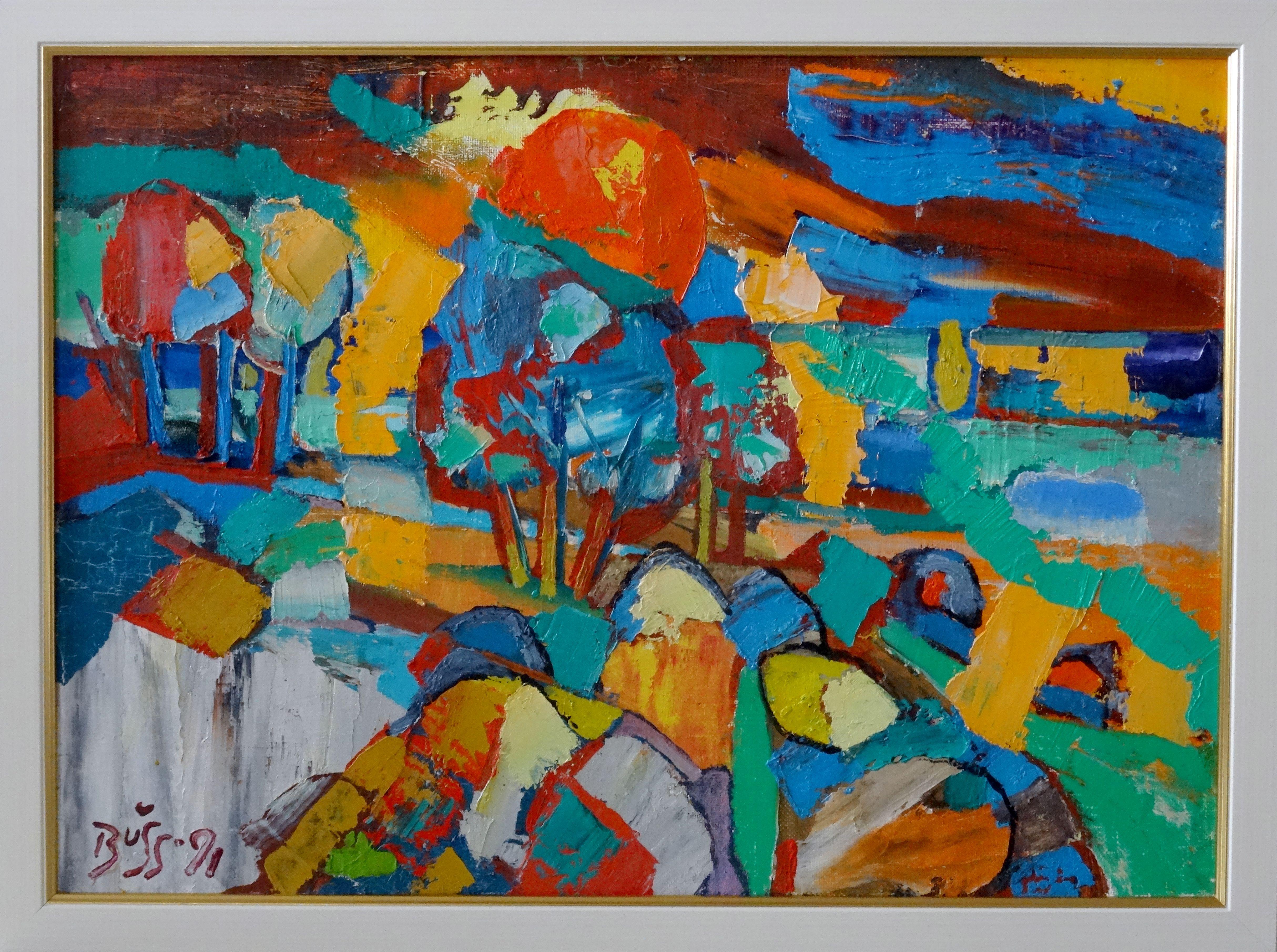 By the sea. 1991, oil on canvas and cardboard, 50x70 cm - Painting by Valdis Bush