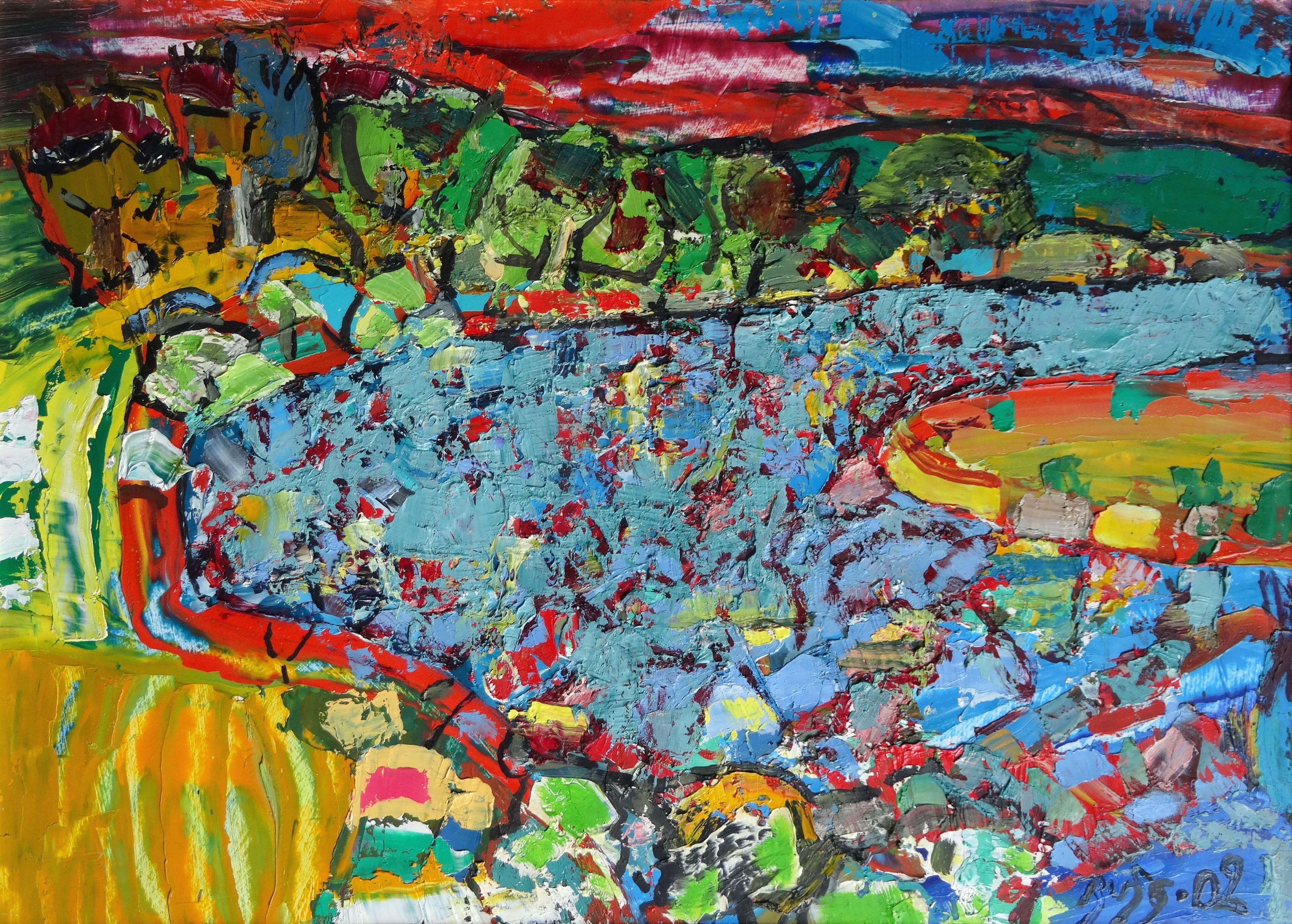 Valdis Bush Landscape Painting - After sunset. 2002, oil on canvas and cardboard, 50x70 cm