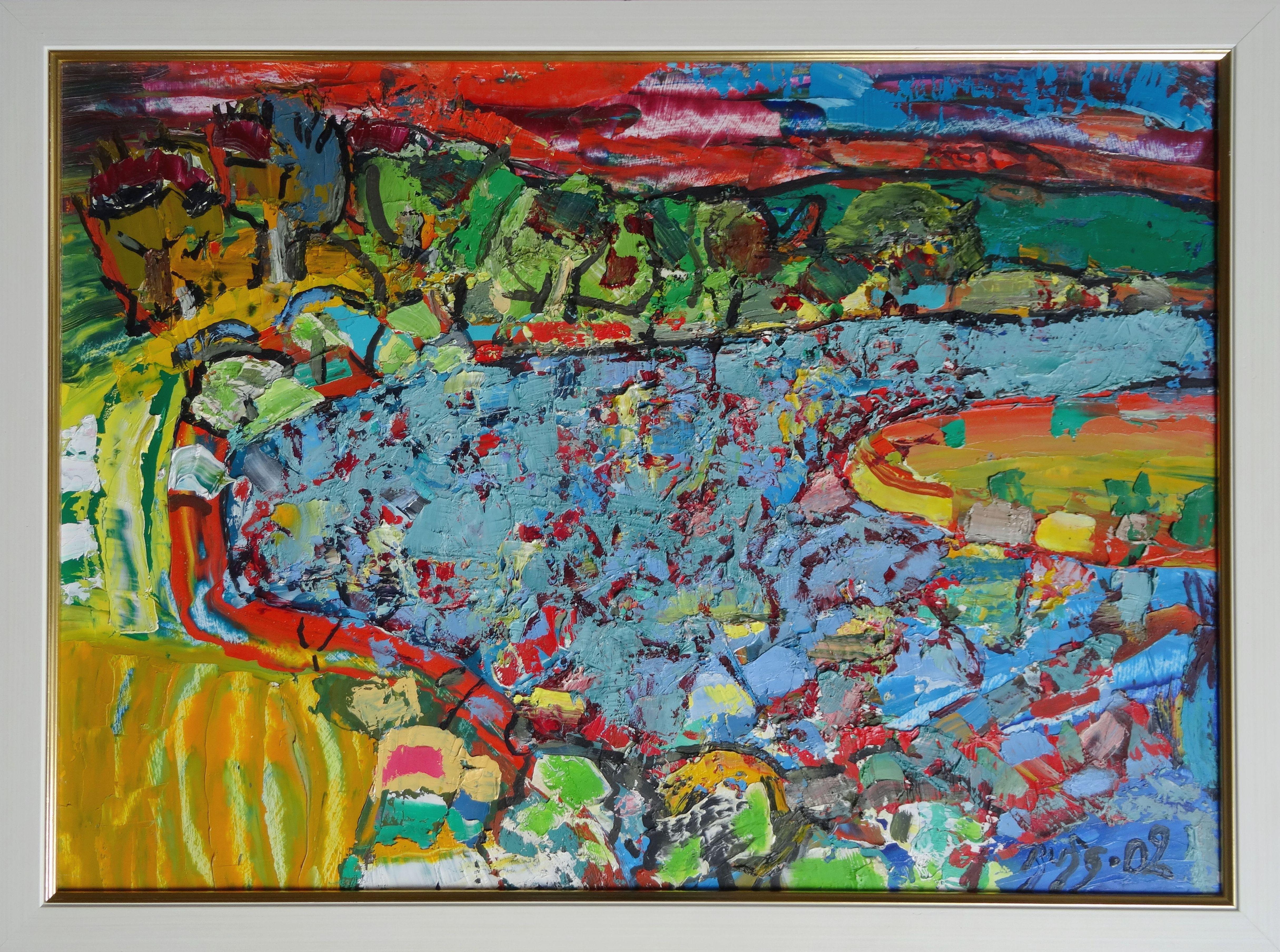 After sunset. 2002, oil on canvas and cardboard, 50x70 cm - Painting by Valdis Bush