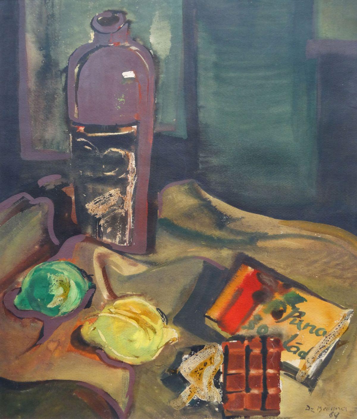Dzidra Bauma Still-Life Painting - Still life with balsam. 1969. Paper, watercolor, 54x46 cm