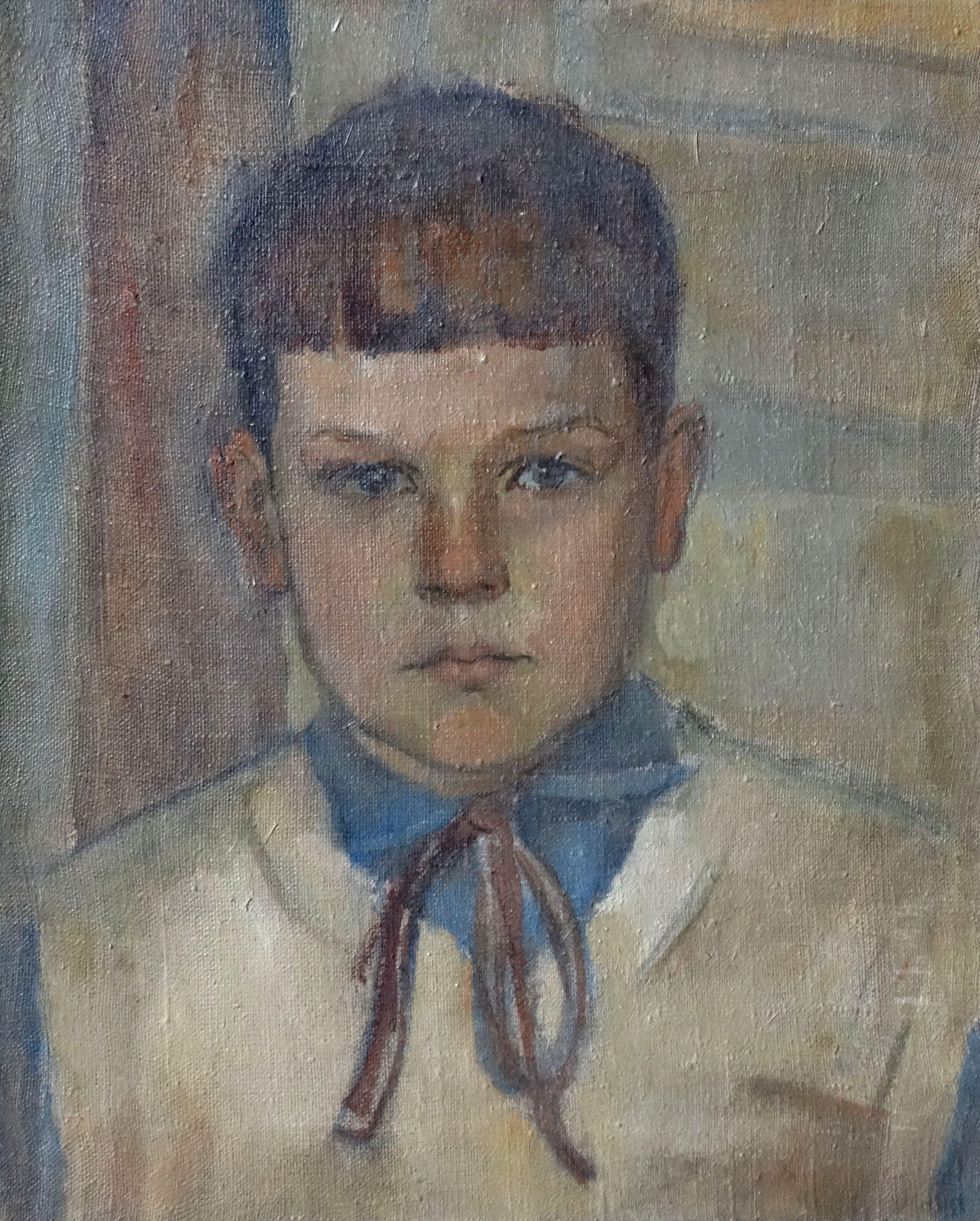 Biruta Baumane Portrait Painting - The boy's portrait. Ivar. 1950s, oil on canvas, 50x40 cm
