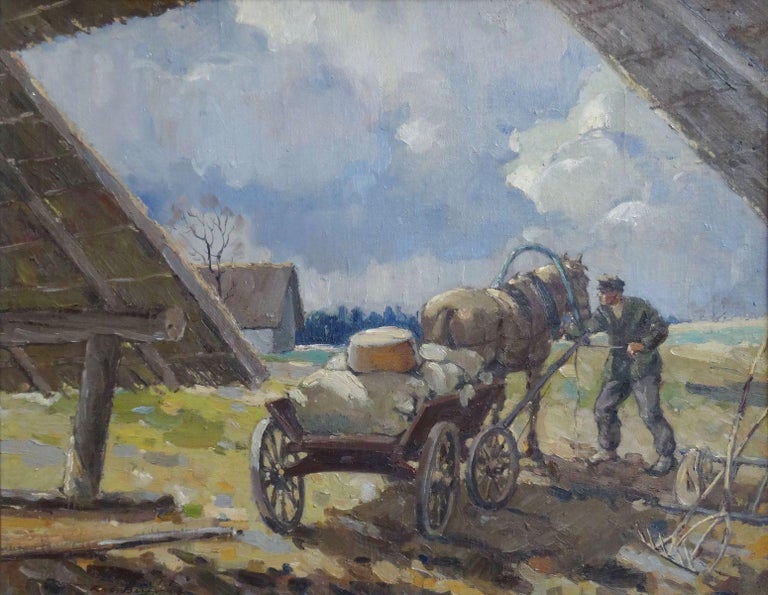 Roberts Berzins Work In The Countryside Oil On Cardboard 55 5x70 5 Cm For Sale At 1stdibs