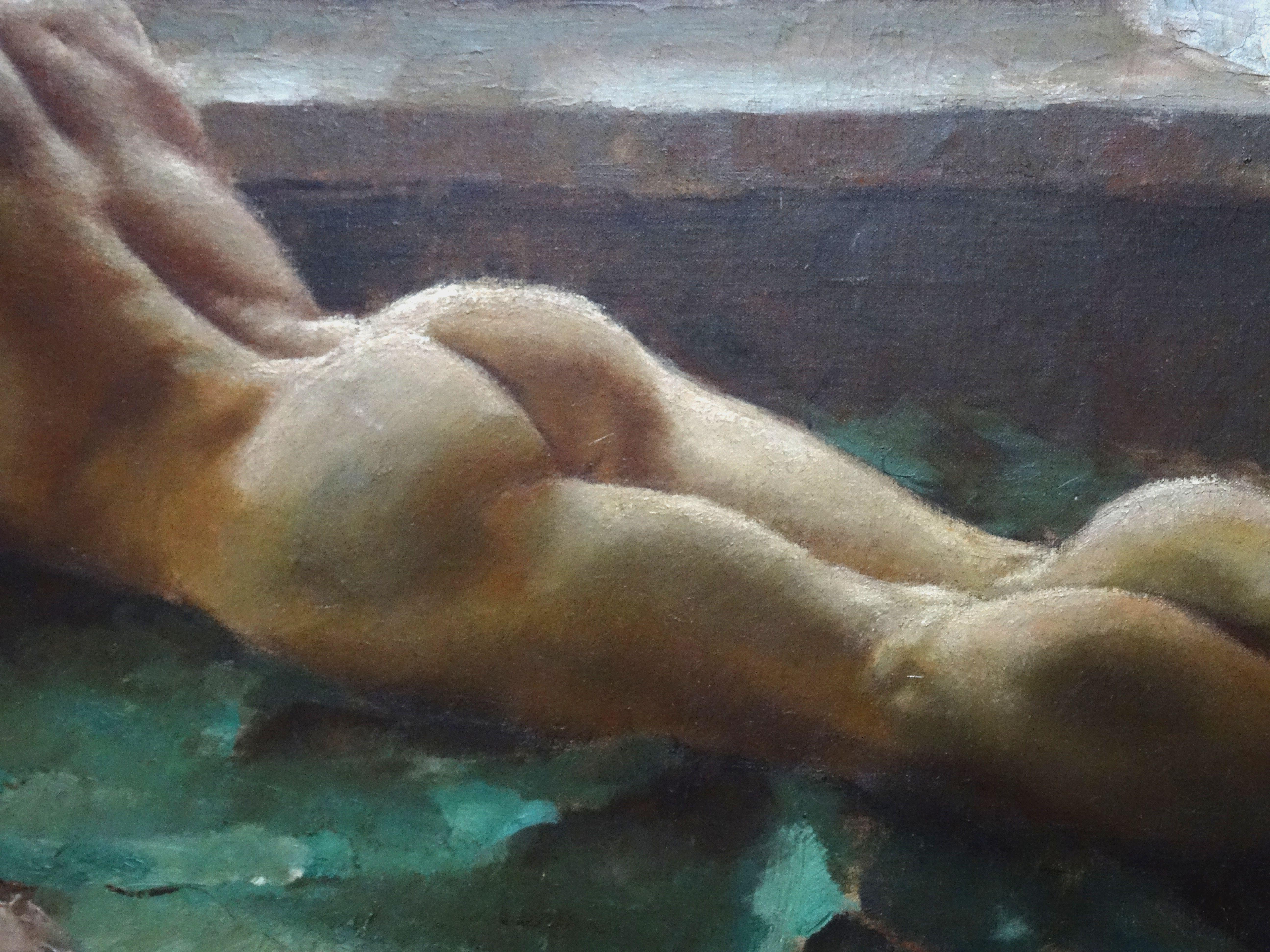 Nu masculin. 1925, huile sur toile, 81x116 cm - Naturalisme Painting par Jekabs Bine 
