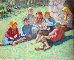 Children's celebration. 1933, cardboard, canvas, oil, 24x30 cm