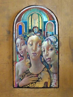 Drei Grazien. 1996, Öl auf Holz, 32x23 cm
