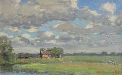 Rural summer landscape. Oil on canvas, 23.5x37 cm