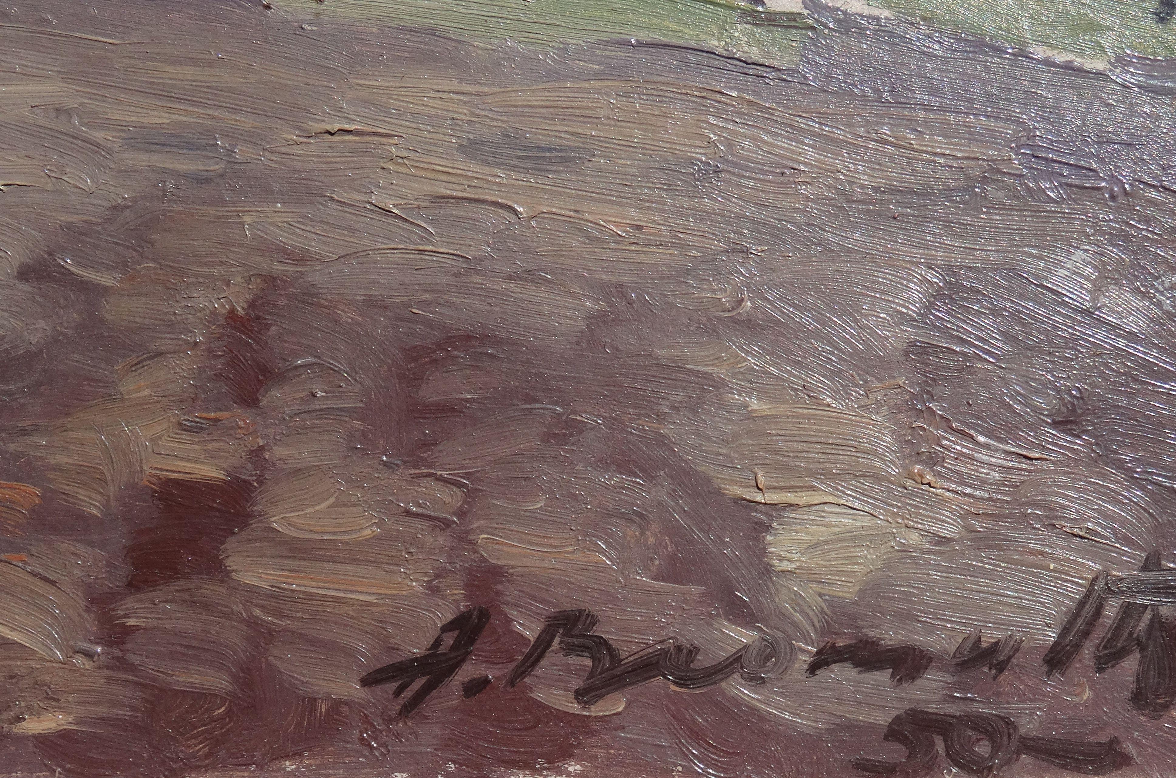  Countryside. 1950s, carton, huile, 26x37 cm - Réalisme Painting par Alfejs Bromults
