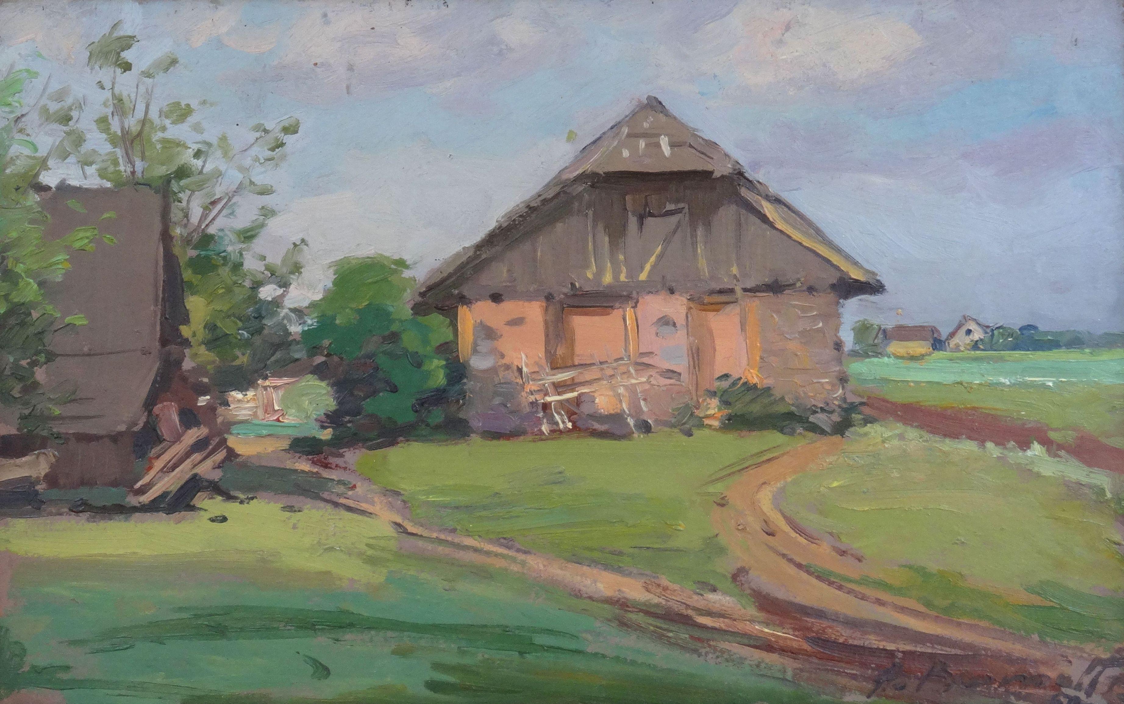 Rural life. 1970s, cardboard, oil, 23.5x36.5 cm