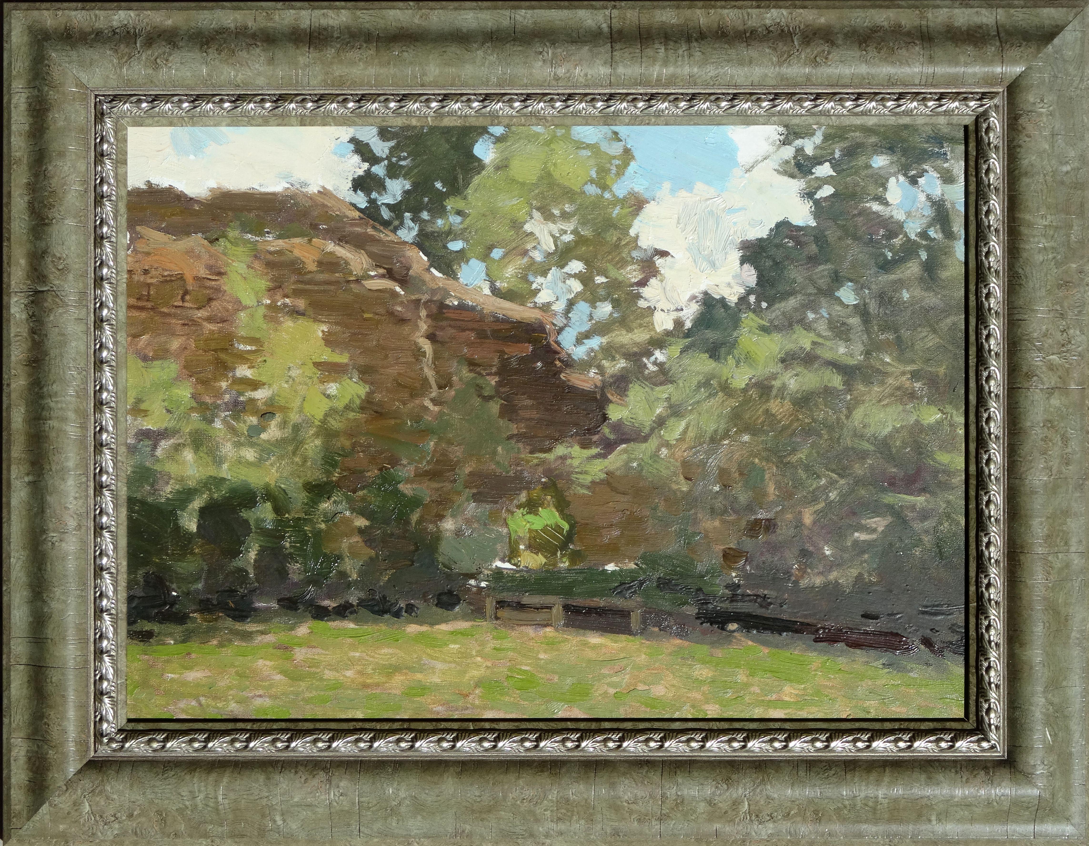  Landscape. Oil on cardboard, 25x35 cm - Painting by Alfejs Bromults