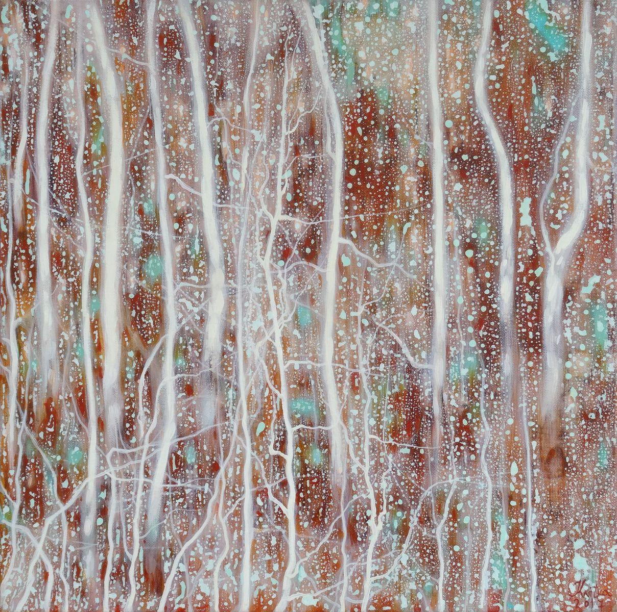 Abstract Painting di Kristine Kvitka - Primavera nella foresta. 2017. Olio su tela, 50x50 cm