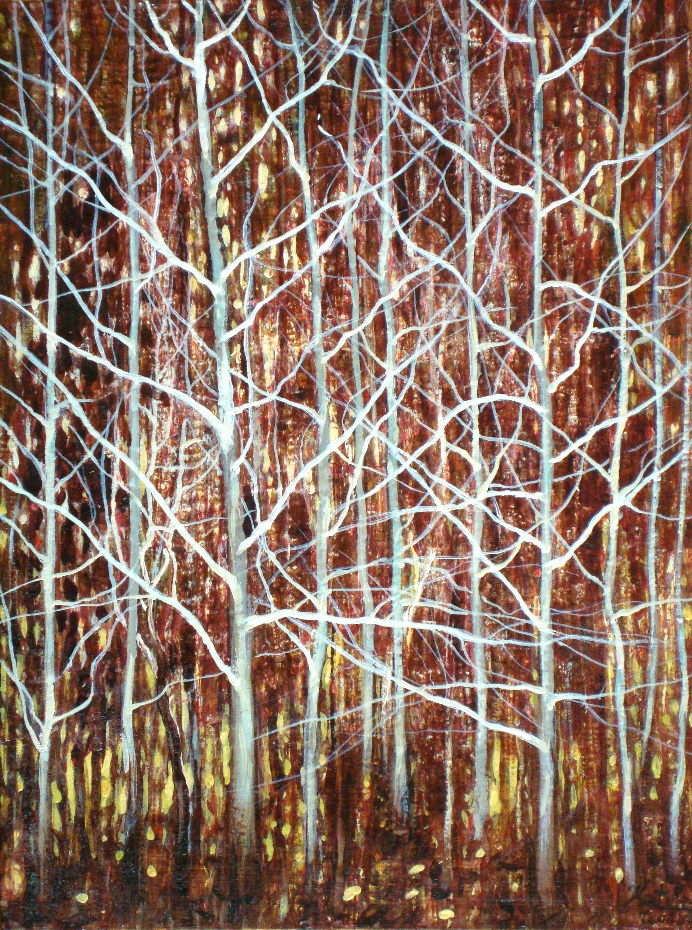 Kristine Kvitka Landscape Painting - Red forest. 2014, oil on canvas, 40x30 cm