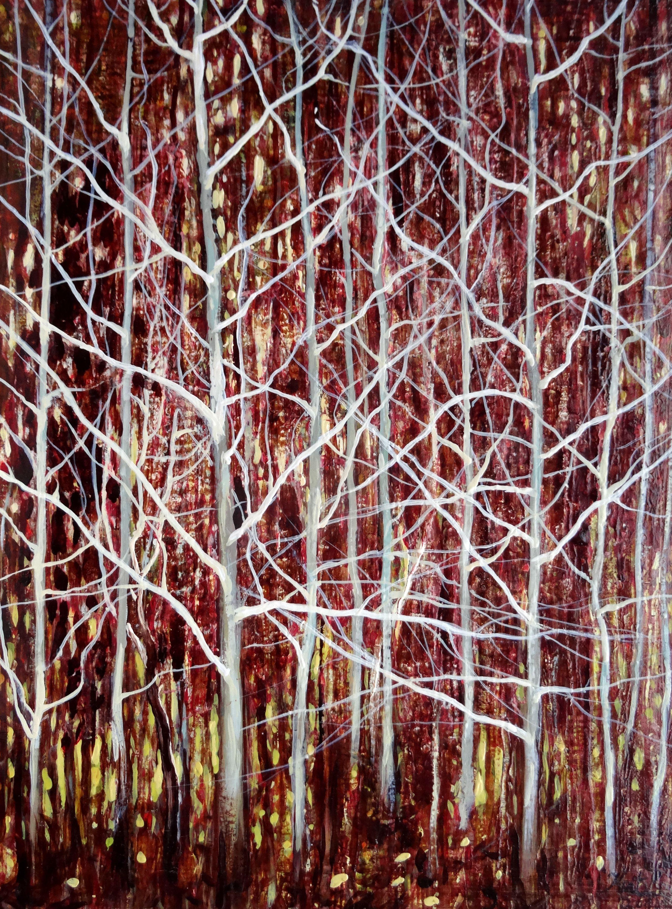 Red forest. 2014, oil on canvas, 40x30 cm - Painting by Kristine Kvitka