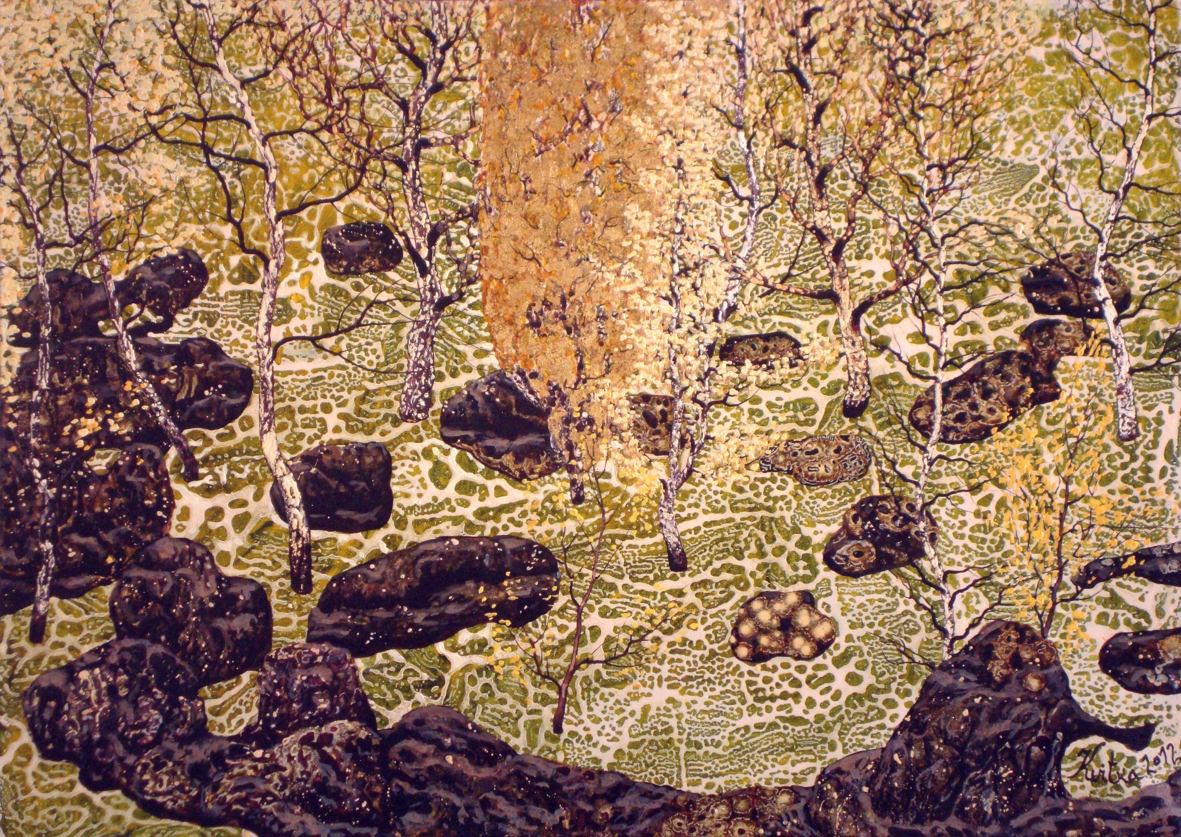 Kristine Kvitka Landscape Painting - Blooming stones. 2012, oil on canvas, 50x70 cm