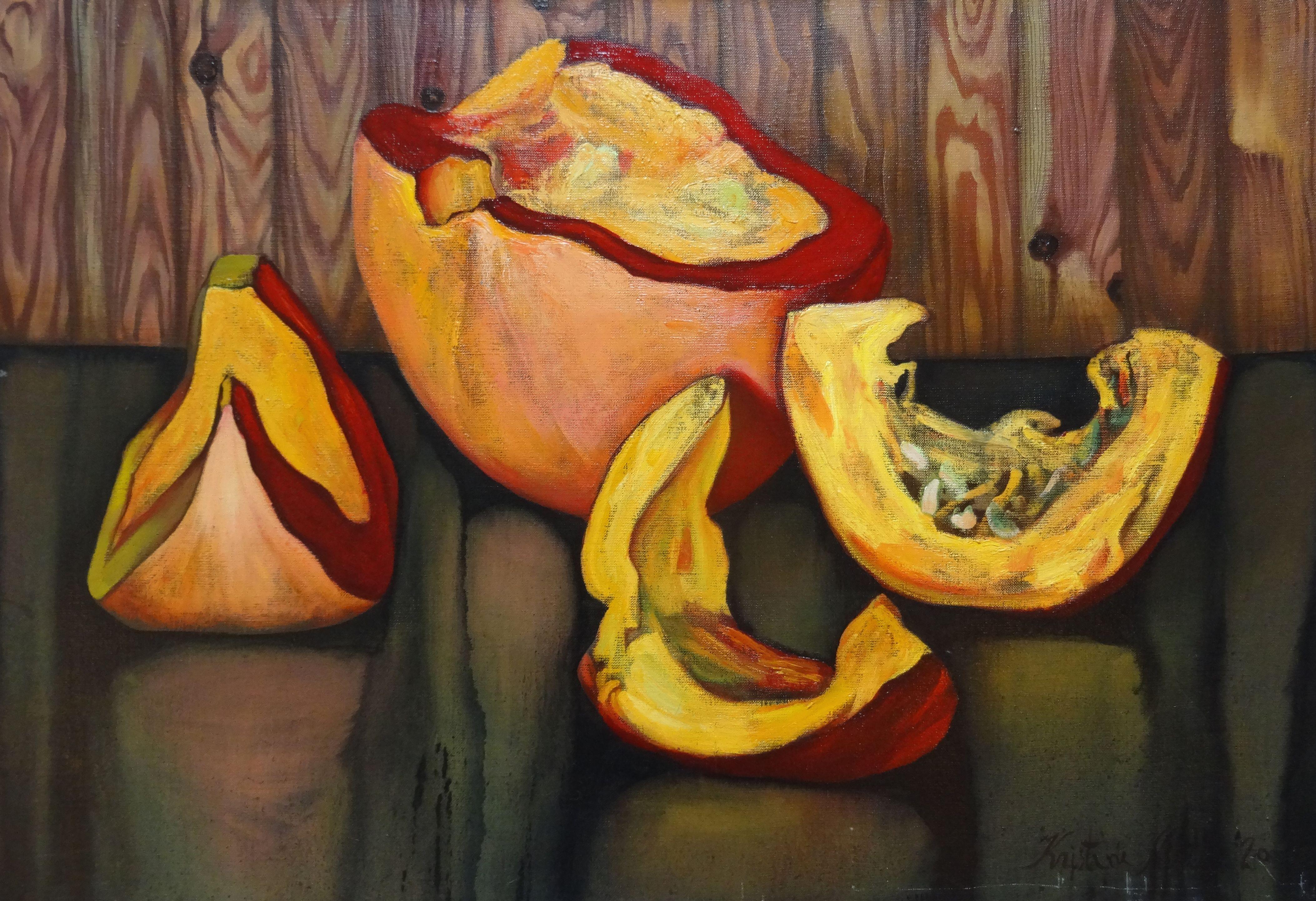 Kristine Kvitka Still-Life Painting - Pumpkins. Oil on canvas, 66, 5x96 cm
