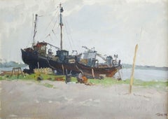 Vintage Ship repair. 1956, oil on canvas, cardboard, 43, 5x61, 5 cm