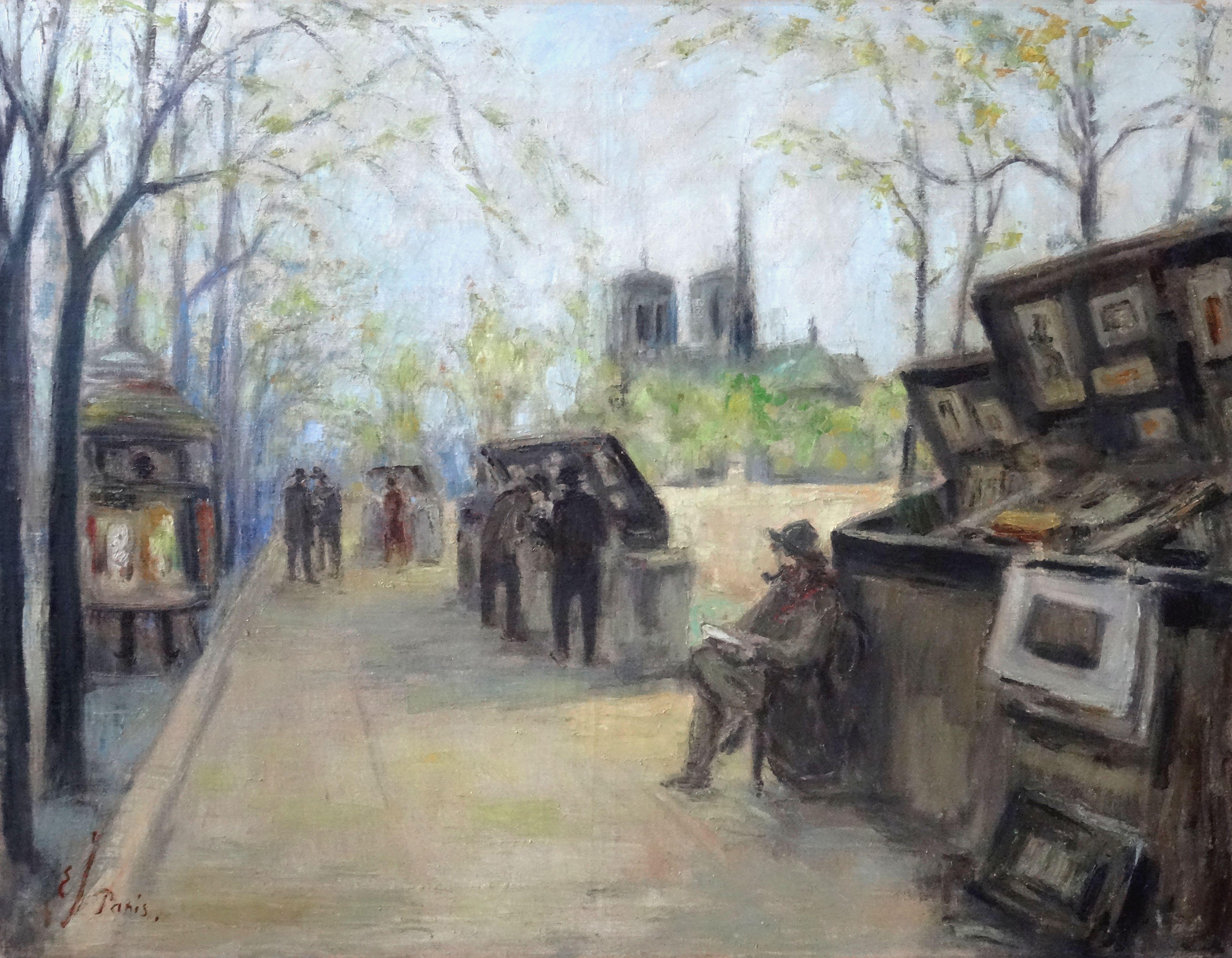 Einar Johansen Landscape Painting – Blick auf Notre Dame. Öl auf Leinwand, 100x132 cm