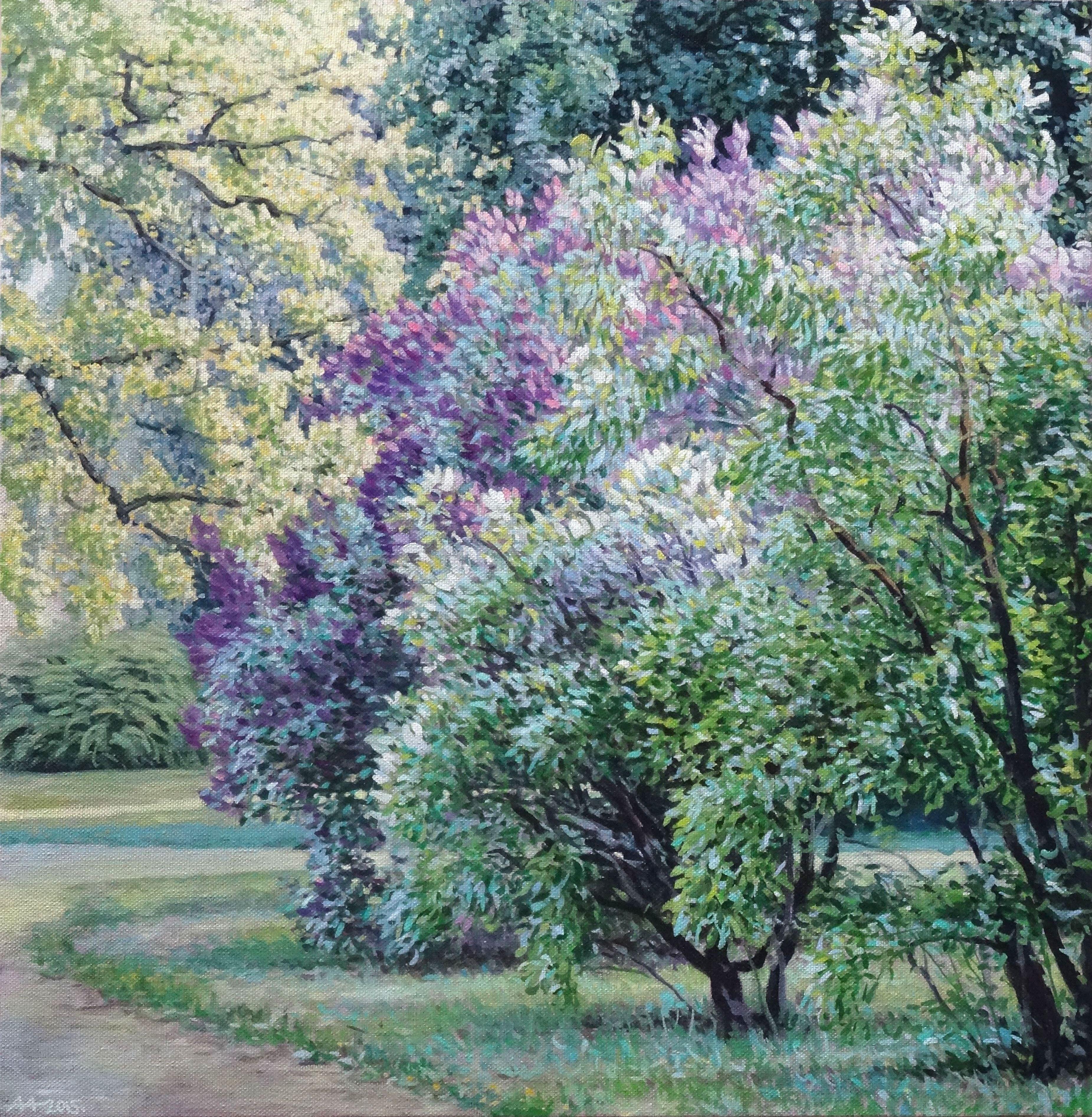 Andrey Amelkovich Landscape Painting - Lilac. 2015, acrylic on oil, canvas, 89x87 cm