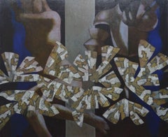 Moths. Dark large size painting. 2005. Oil on canvas, 120x146 cm