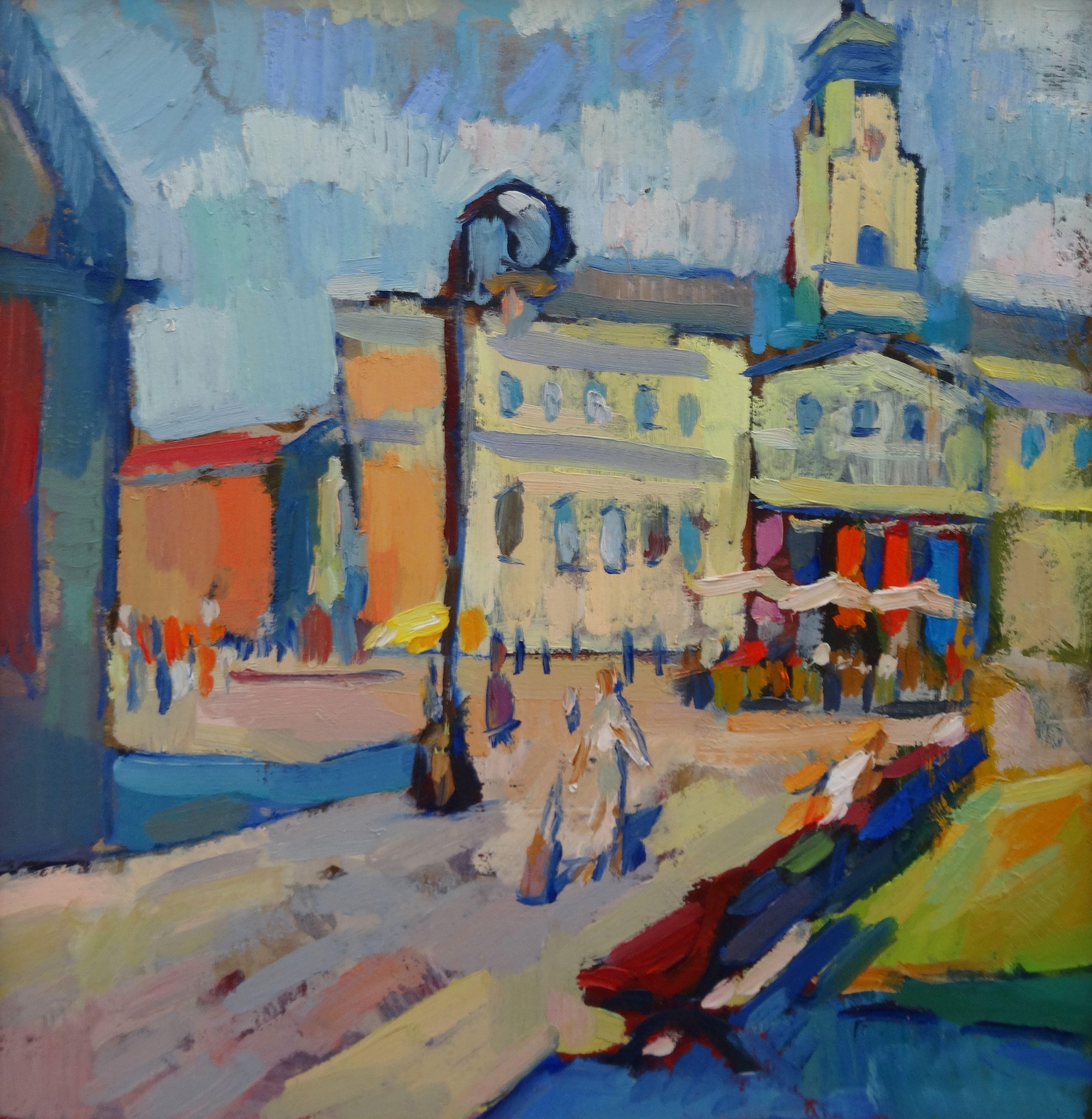 Vera Bondare Landscape Painting - Old town. 2014, oil on cardboard, 31.5x32.5 cm