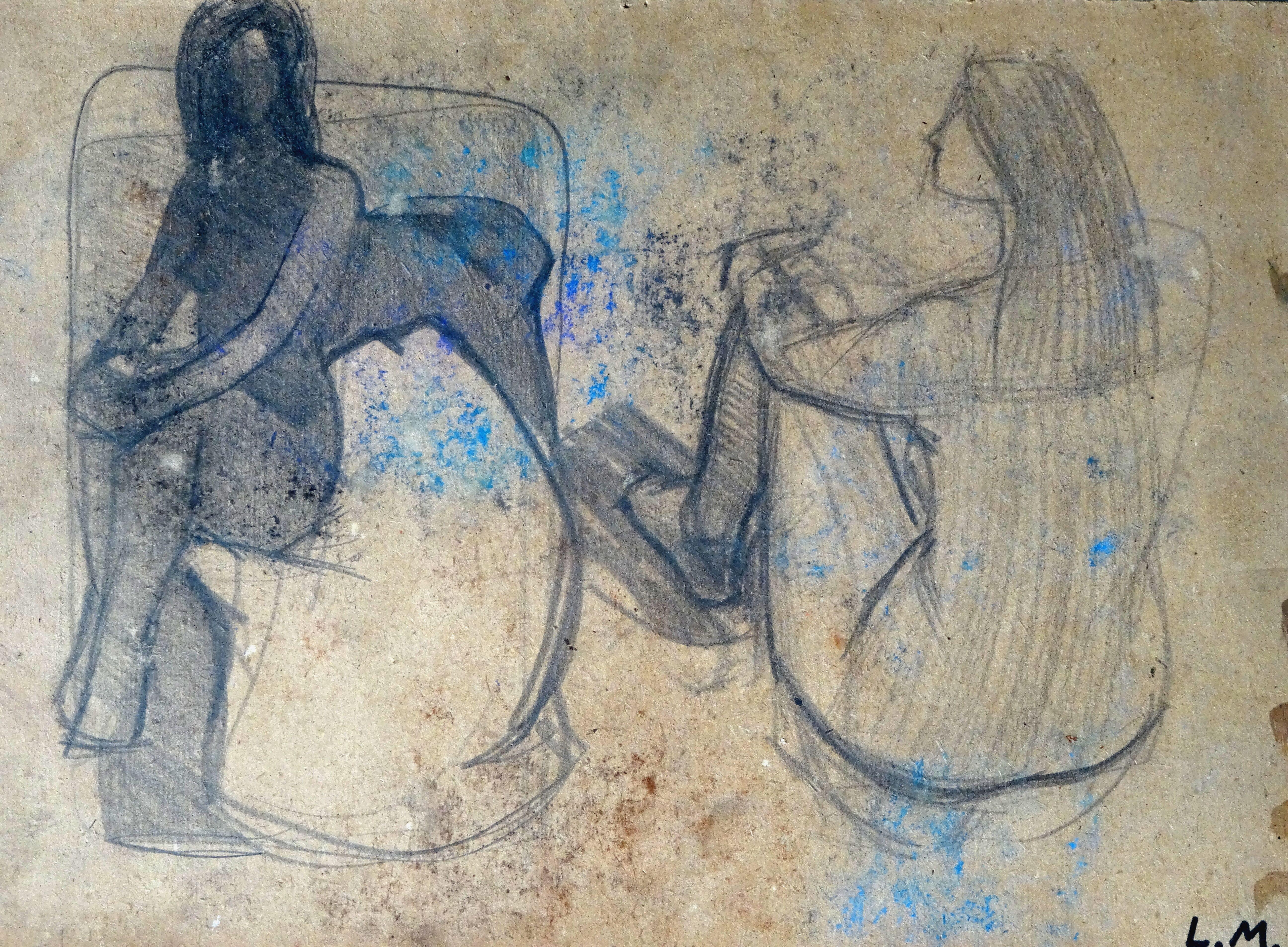 Porträt in Schwarz mit roten Lippen. Öl auf Karton, 49x35 cm, Öl – Painting von Laimdots Murnieks