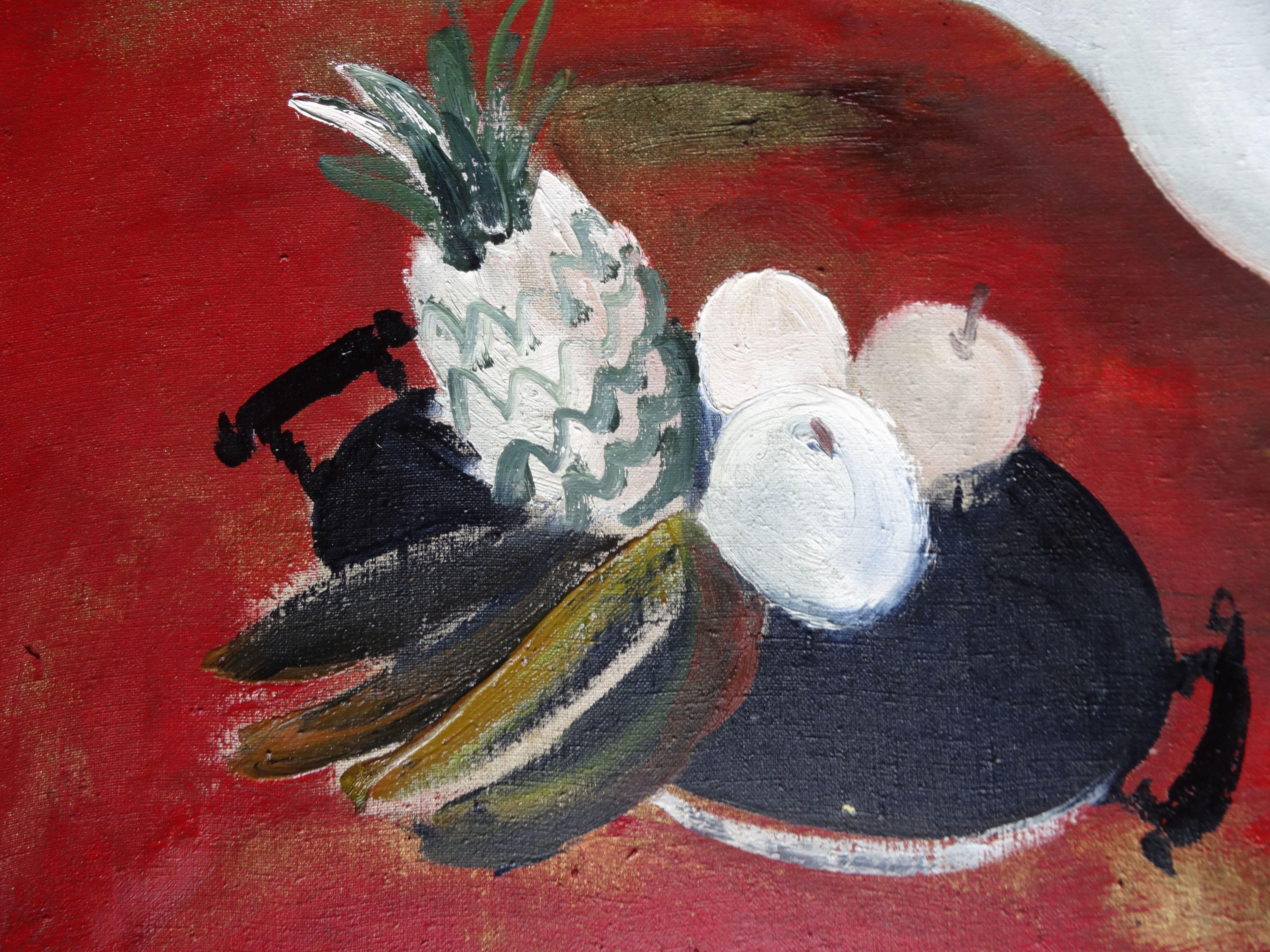 Sul rosso. 1992. Olio su tela, 80x100 cm in vendita 1