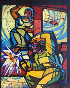 Retro Stained glass project. Paper, tempera, 42x33